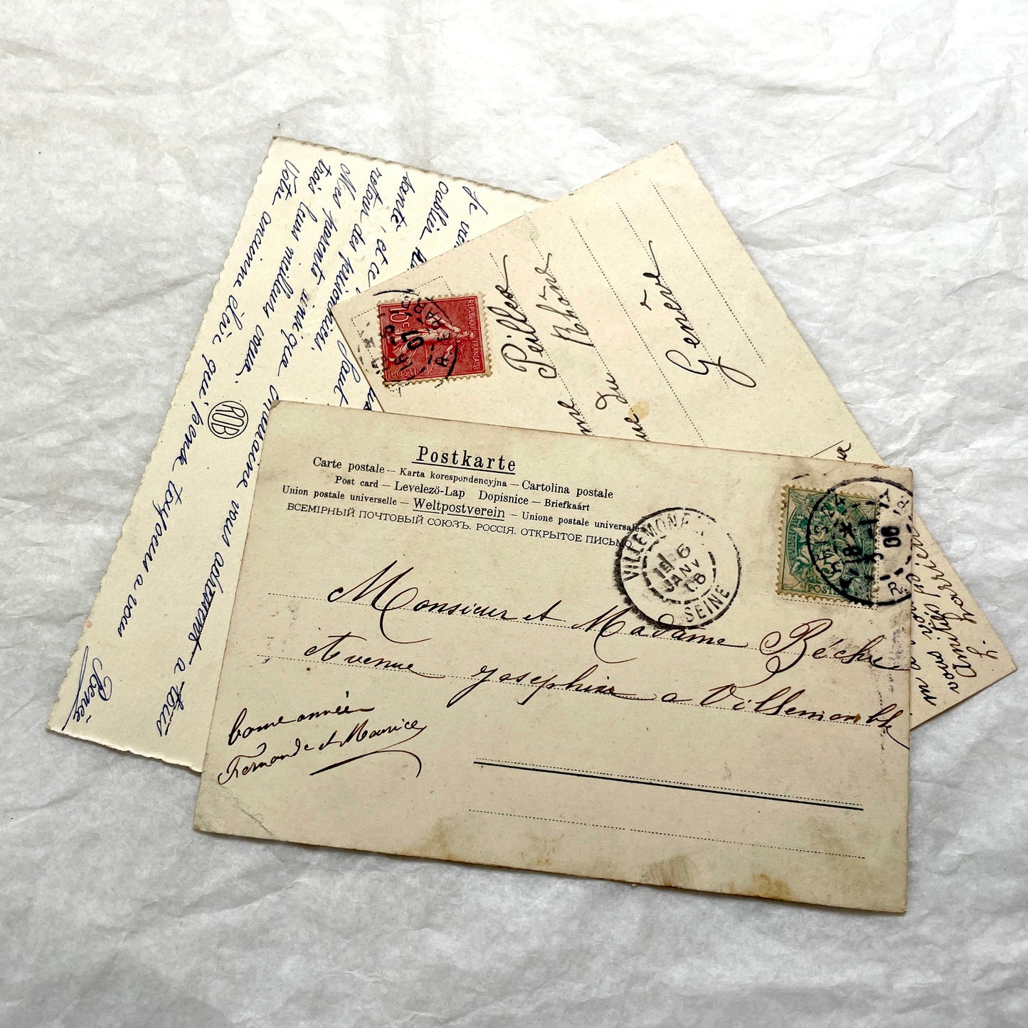 1900s French postcards lot featuring vibrant pansy floral designs and French greetings.