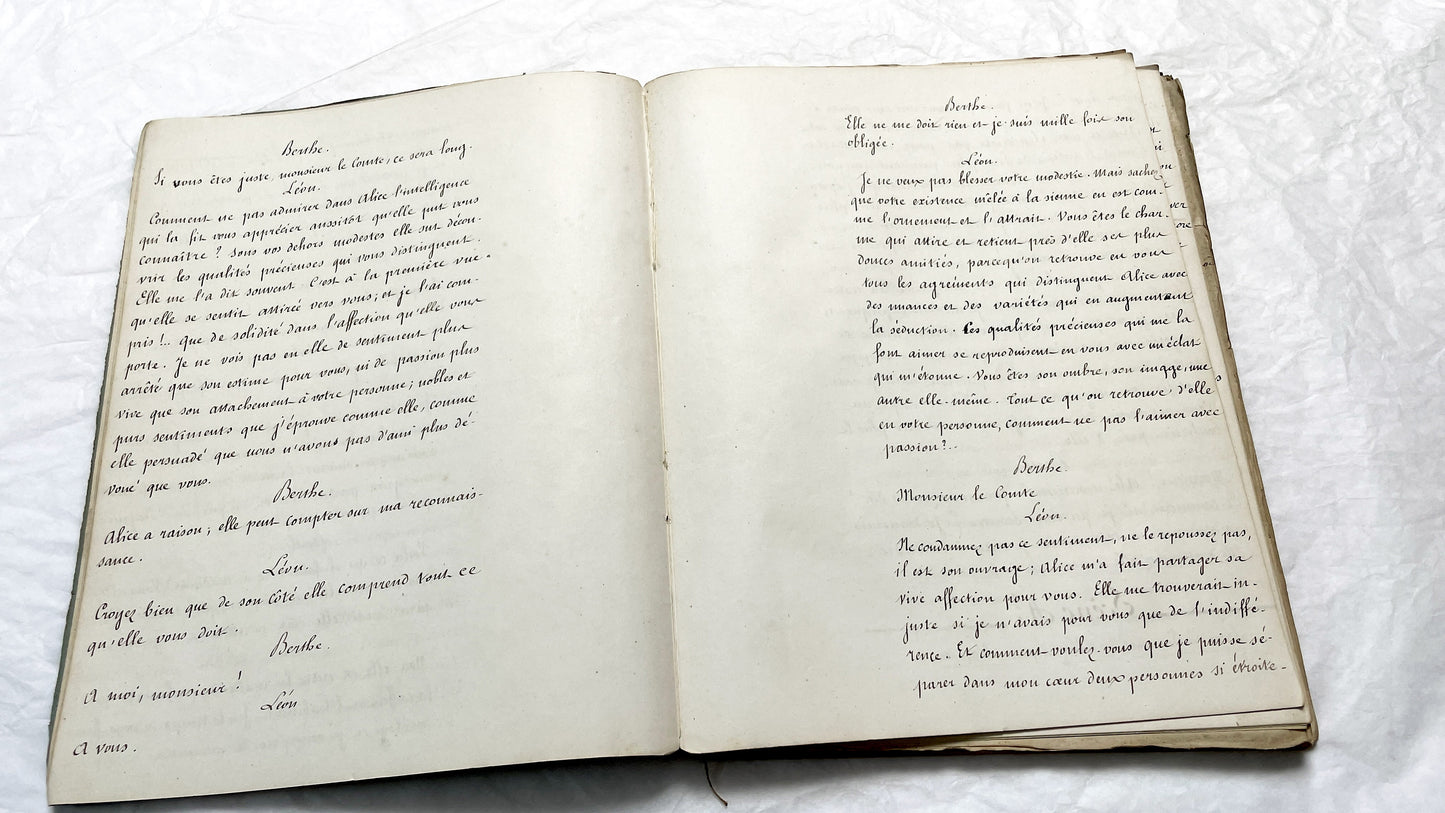 Late 19th - 150 Pages Original French Play Manuscript - L'Amie de Pension - Hand-Copied Theatrical Script - Historic Comedy in Prose