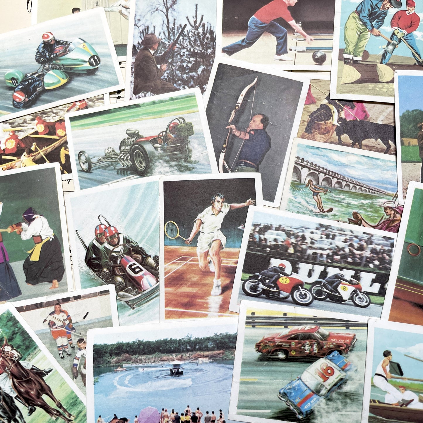 1960s - 21 Vintage Sports Collector Cards - French & Dutch Unusual Sports Chromos - Diverse Athletic Activities Collection