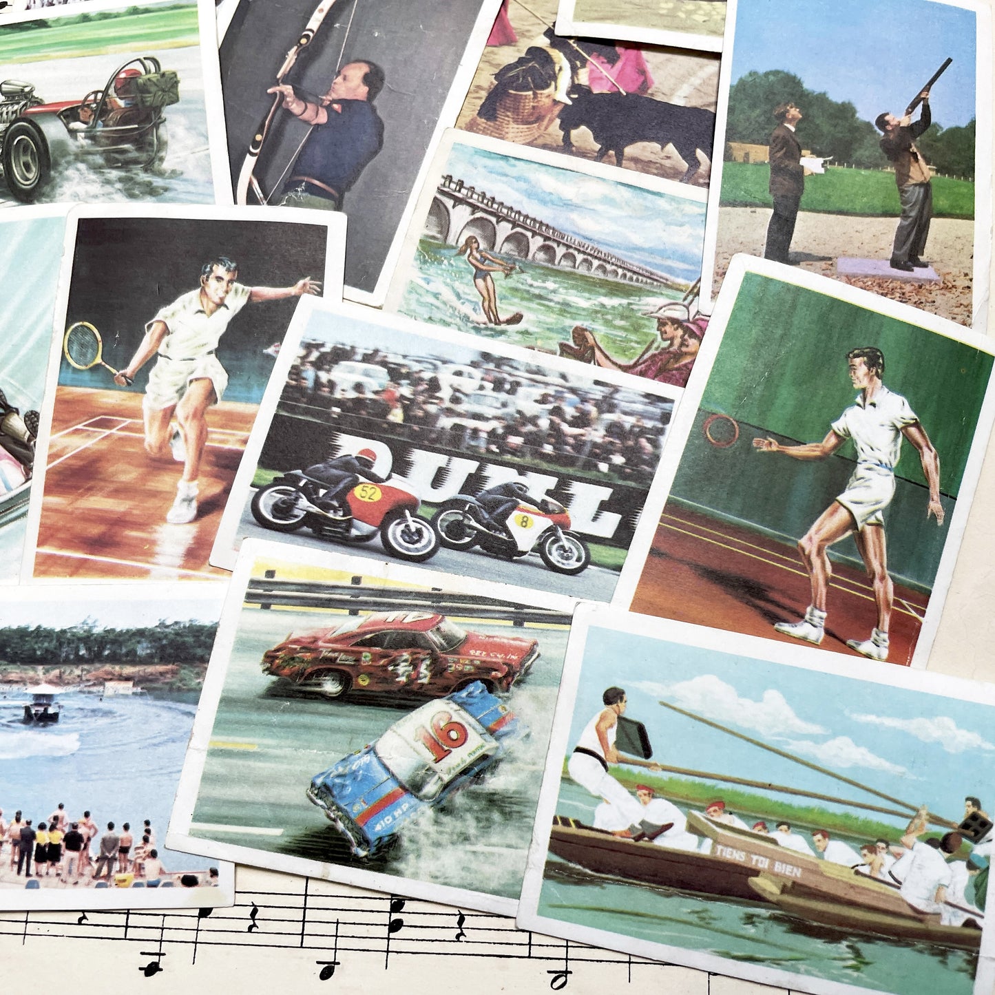 1960s - 21 Vintage Sports Collector Cards - French & Dutch Unusual Sports Chromos - Diverse Athletic Activities Collection