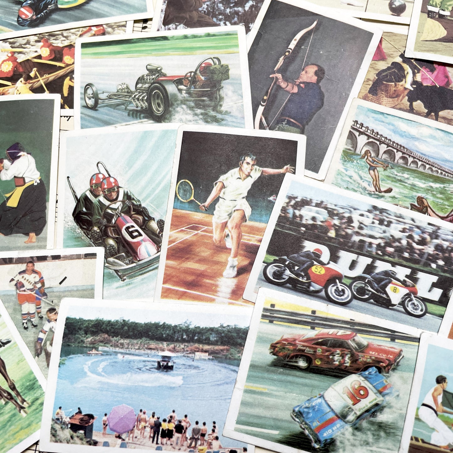 1960s - 21 Vintage Sports Collector Cards - French & Dutch Unusual Sports Chromos - Diverse Athletic Activities Collection