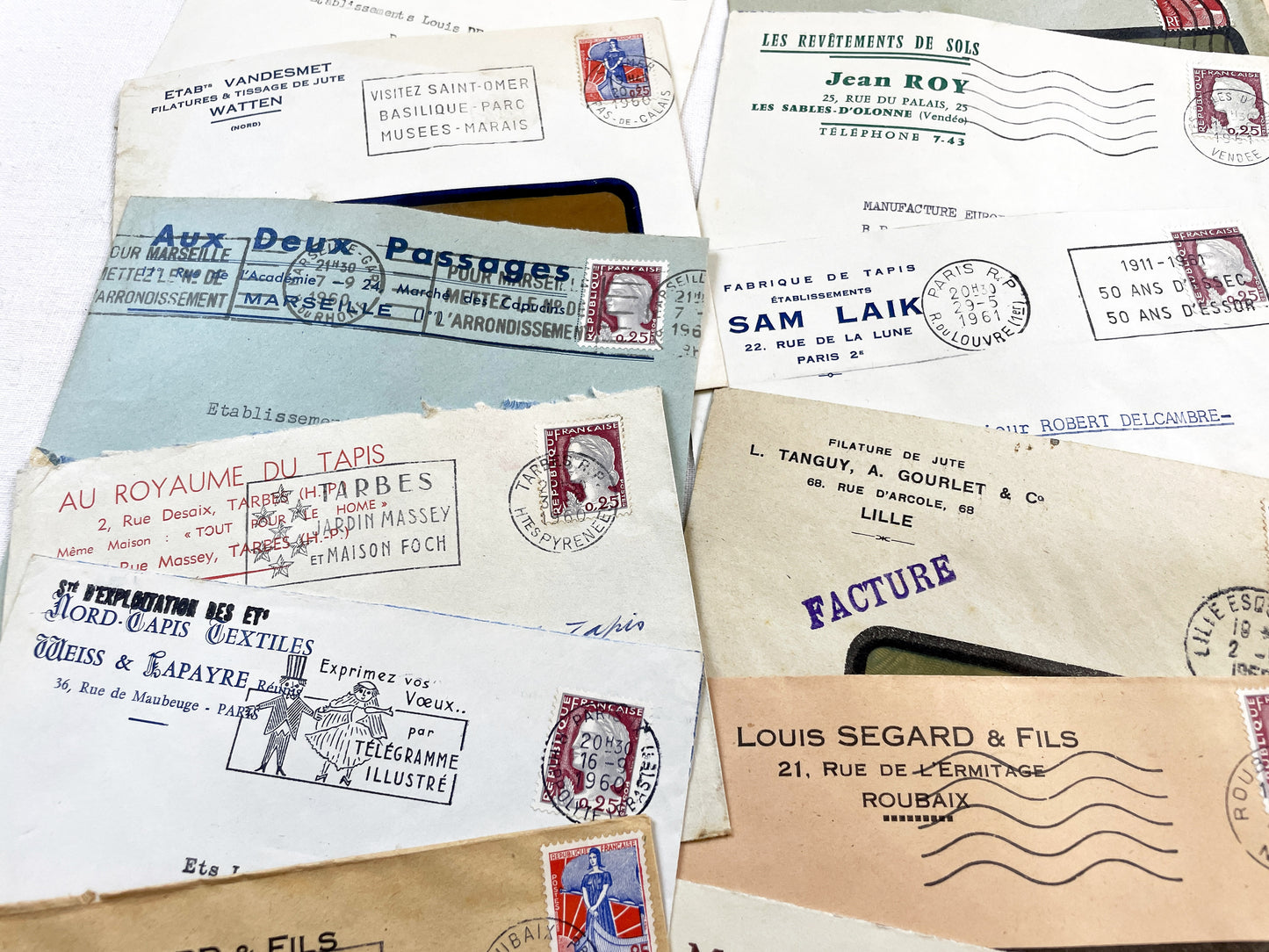 1950s - Lot of 20 Vintage French Business Envelopes – 1950s/1960s Ephemera for Junk Journals, Collage & Paper Crafts