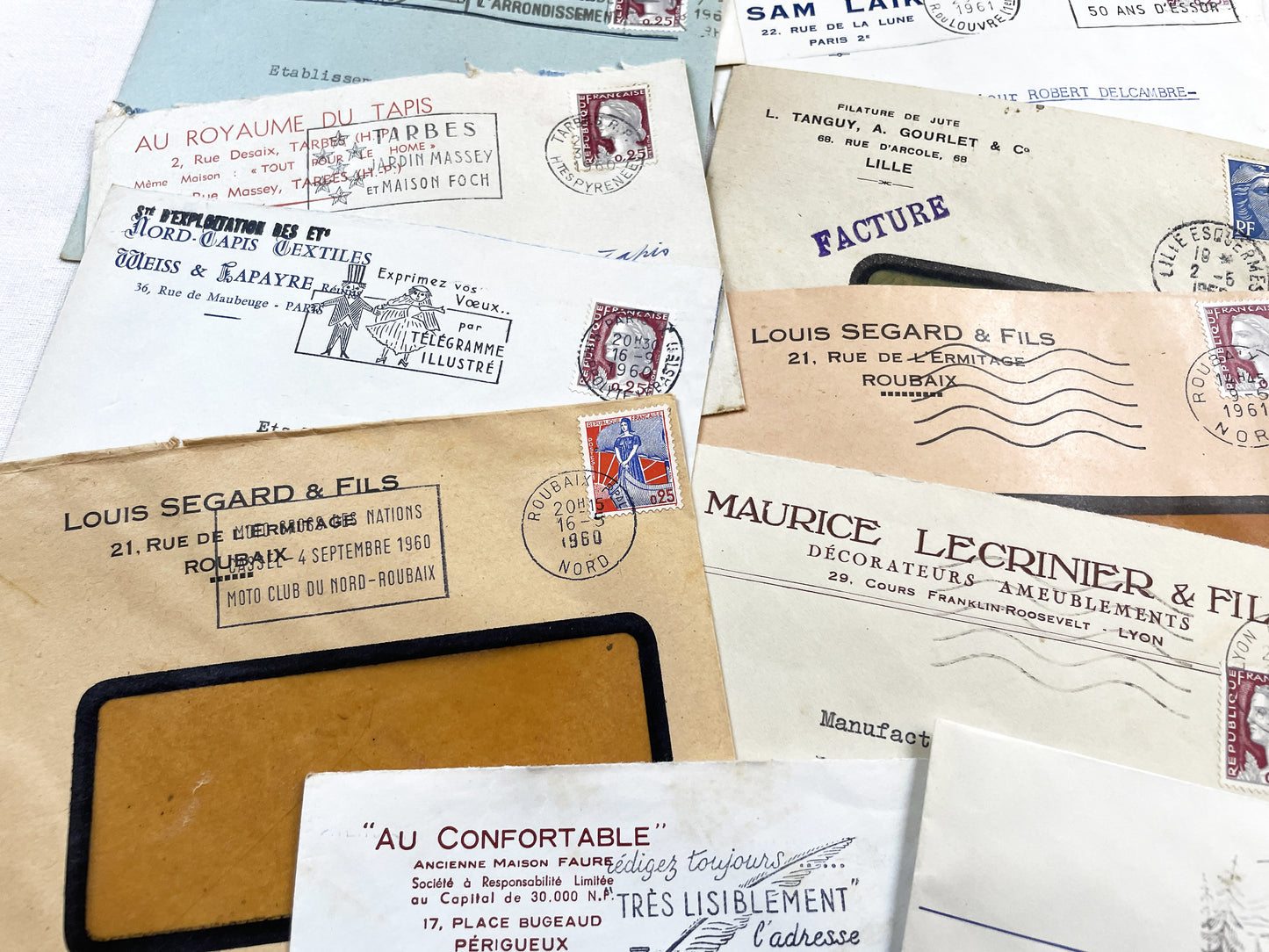 1950s - Lot of 20 Vintage French Business Envelopes – 1950s/1960s Ephemera for Junk Journals, Collage & Paper Crafts
