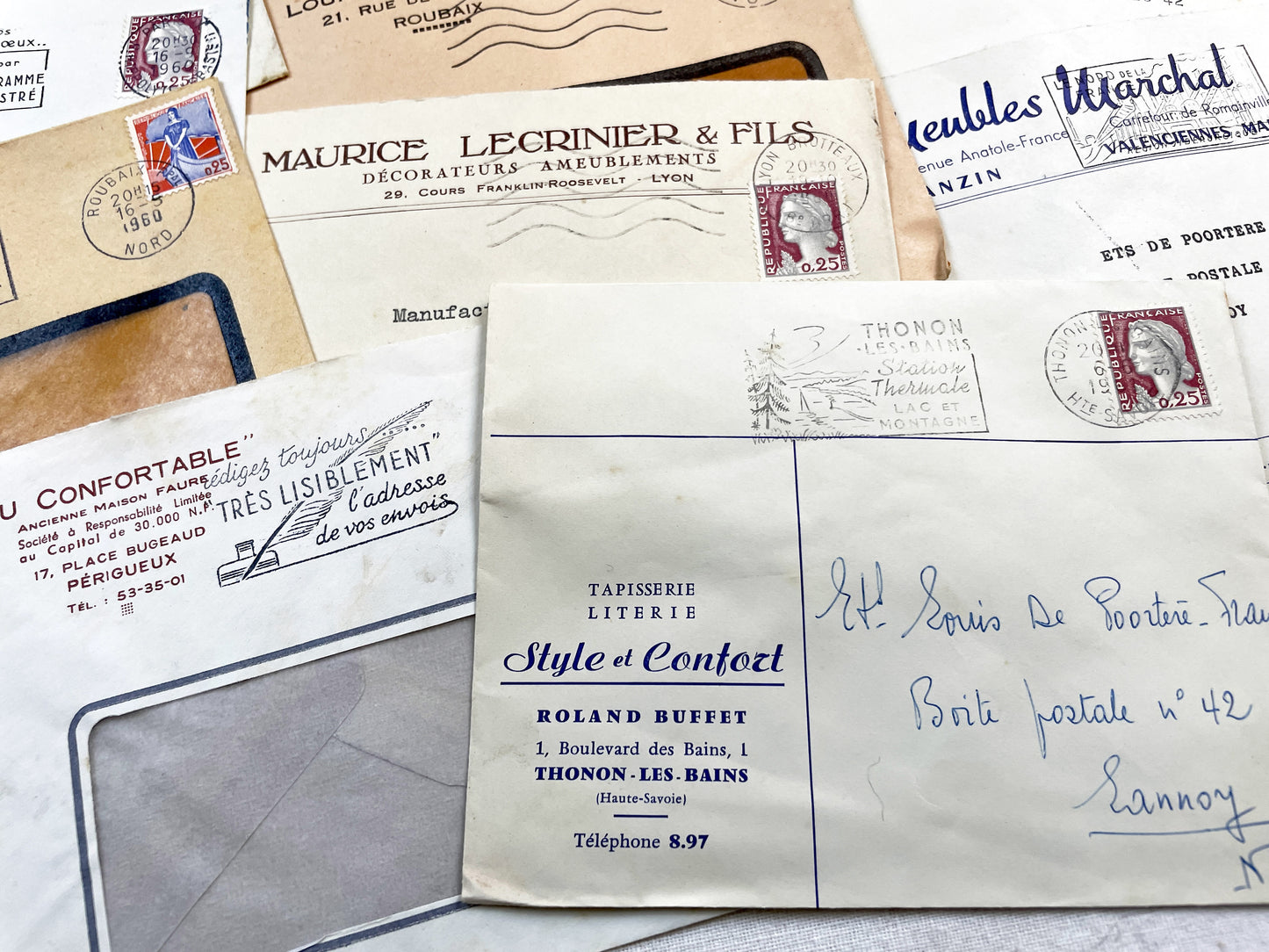 1950s - Lot of 20 Vintage French Business Envelopes – 1950s/1960s Ephemera for Junk Journals, Collage & Paper Crafts