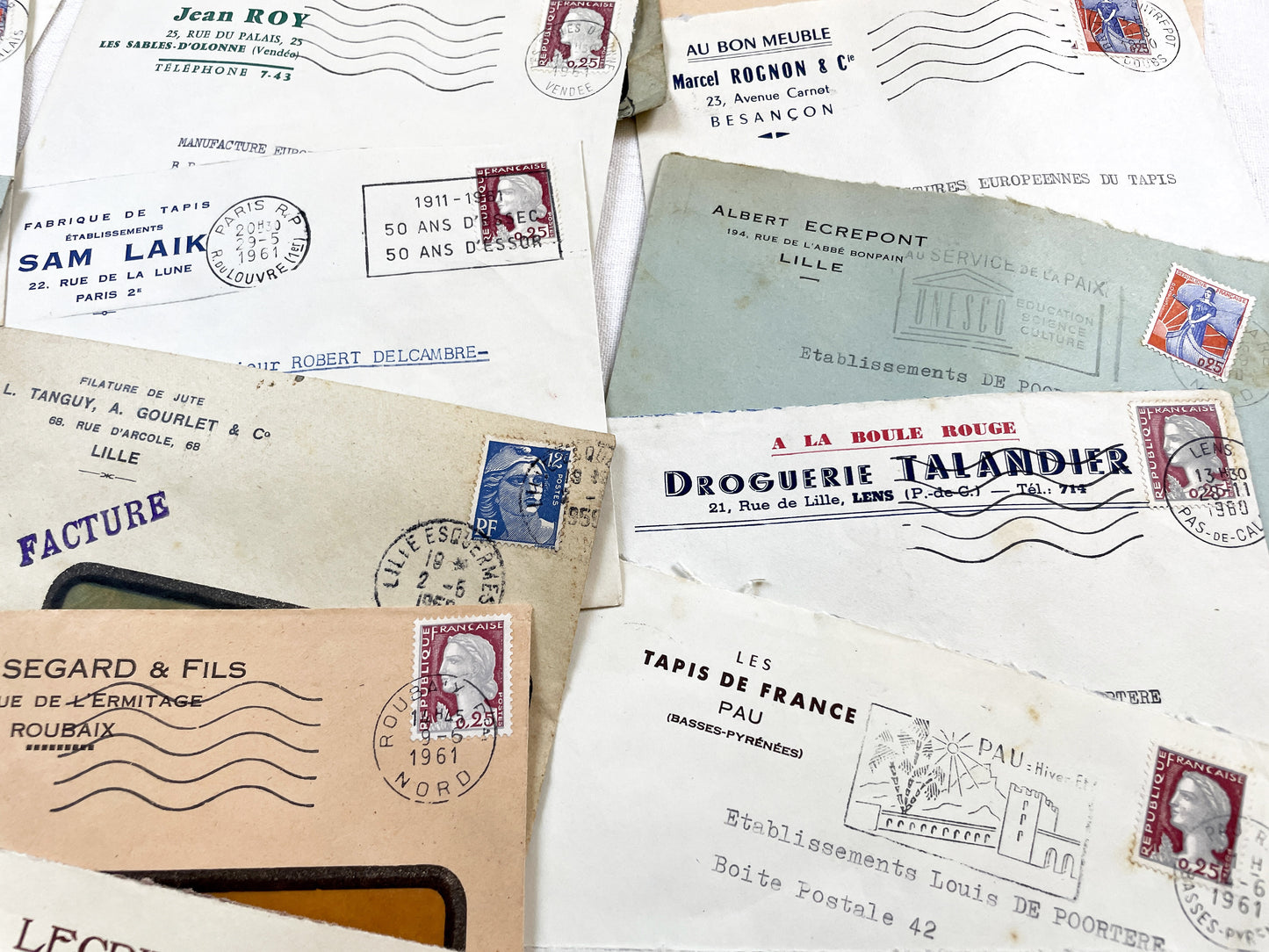 1950s - Lot of 20 Vintage French Business Envelopes – 1950s/1960s Ephemera for Junk Journals, Collage & Paper Crafts