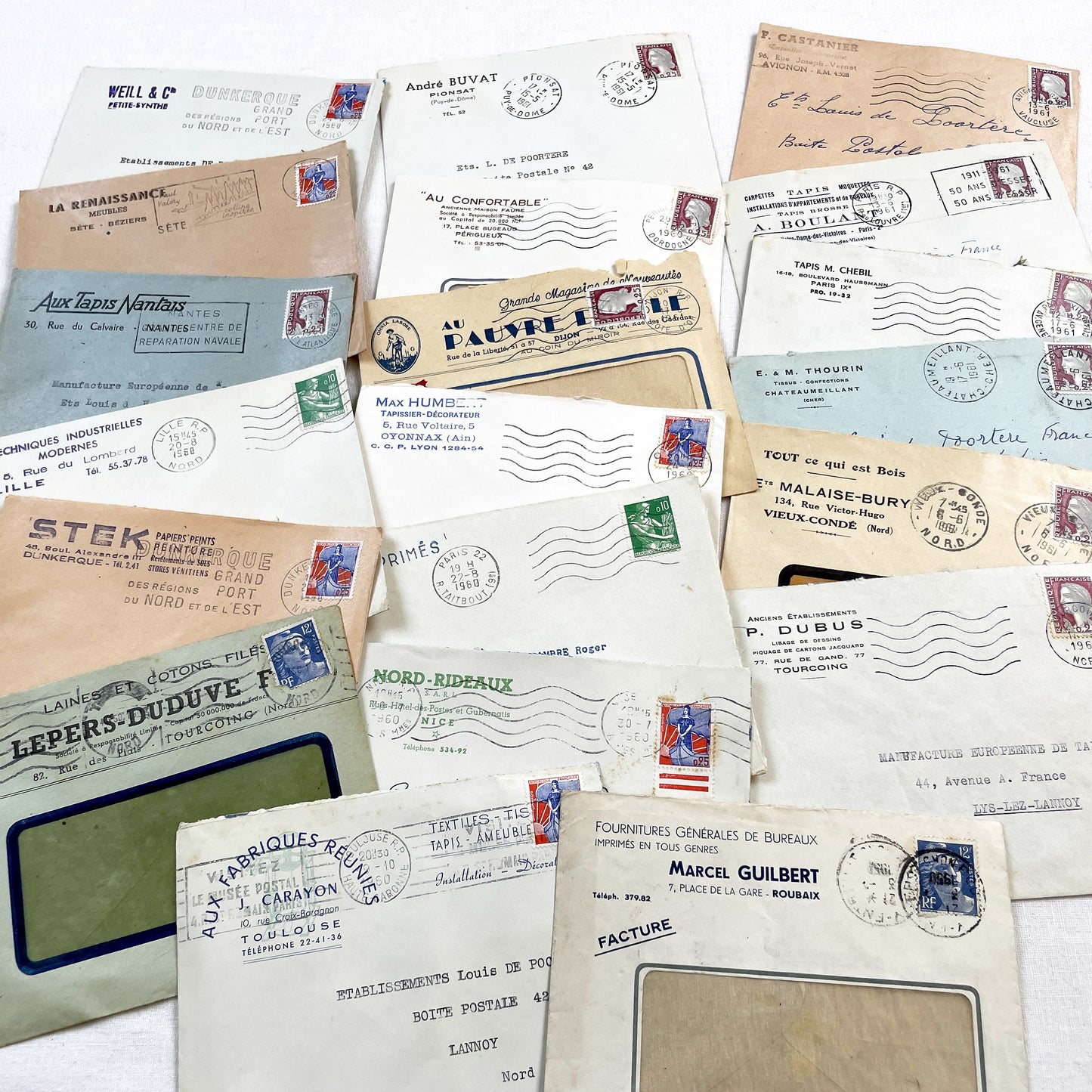 1950s - Lot of 20 Vintage French Business Envelopes – 1950s/1960s Ephemera for Junk Journals, Collage & Paper Crafts