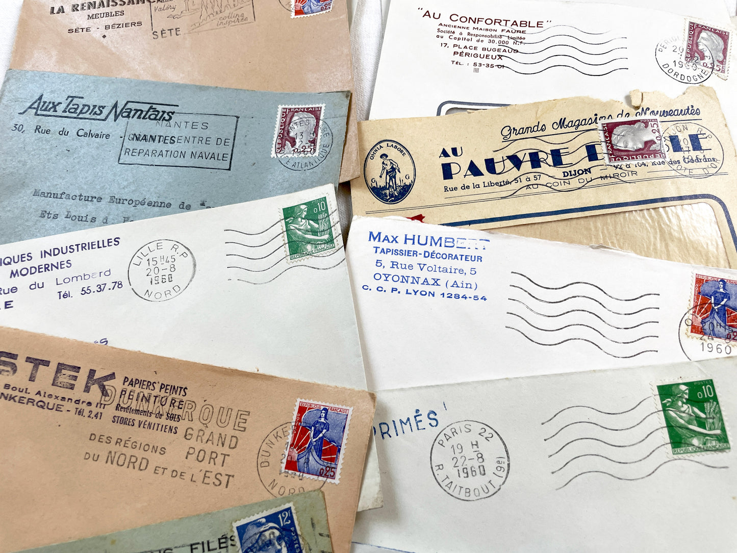 1950s - Lot of 20 Vintage French Business Envelopes – 1950s/1960s Ephemera for Junk Journals, Collage & Paper Crafts