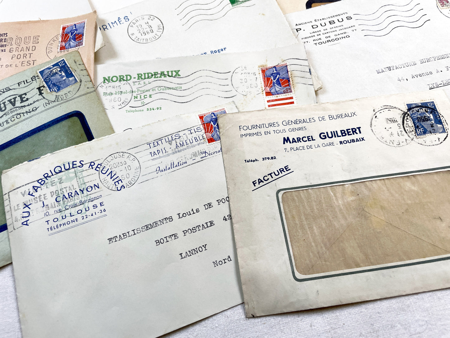1950s - Lot of 20 Vintage French Business Envelopes – 1950s/1960s Ephemera for Junk Journals, Collage & Paper Crafts