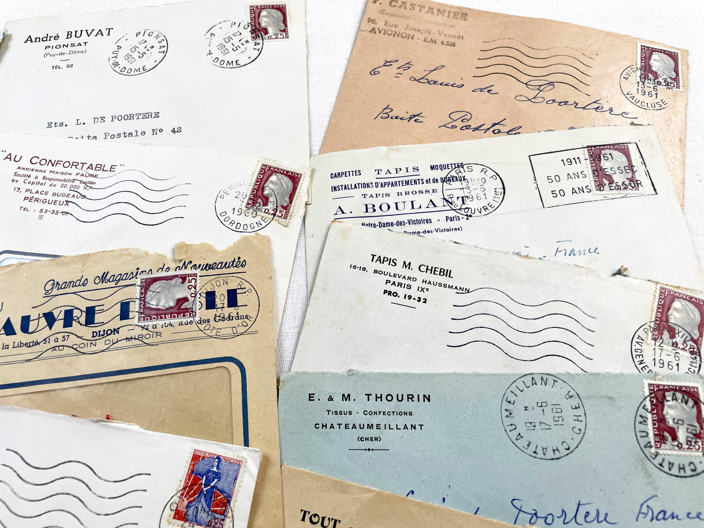 1950s - Lot of 20 Vintage French Business Envelopes – 1950s/1960s Ephemera for Junk Journals, Collage & Paper Crafts