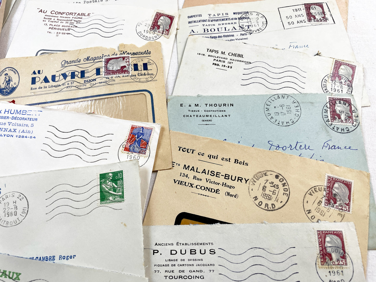 1950s - Lot of 20 Vintage French Business Envelopes – 1950s/1960s Ephemera for Junk Journals, Collage & Paper Crafts