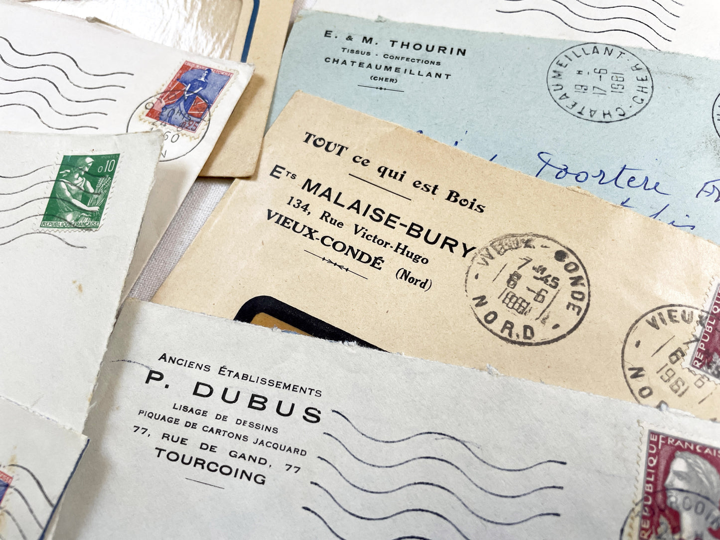 1950s - Lot of 20 Vintage French Business Envelopes – 1950s/1960s Ephemera for Junk Journals, Collage & Paper Crafts