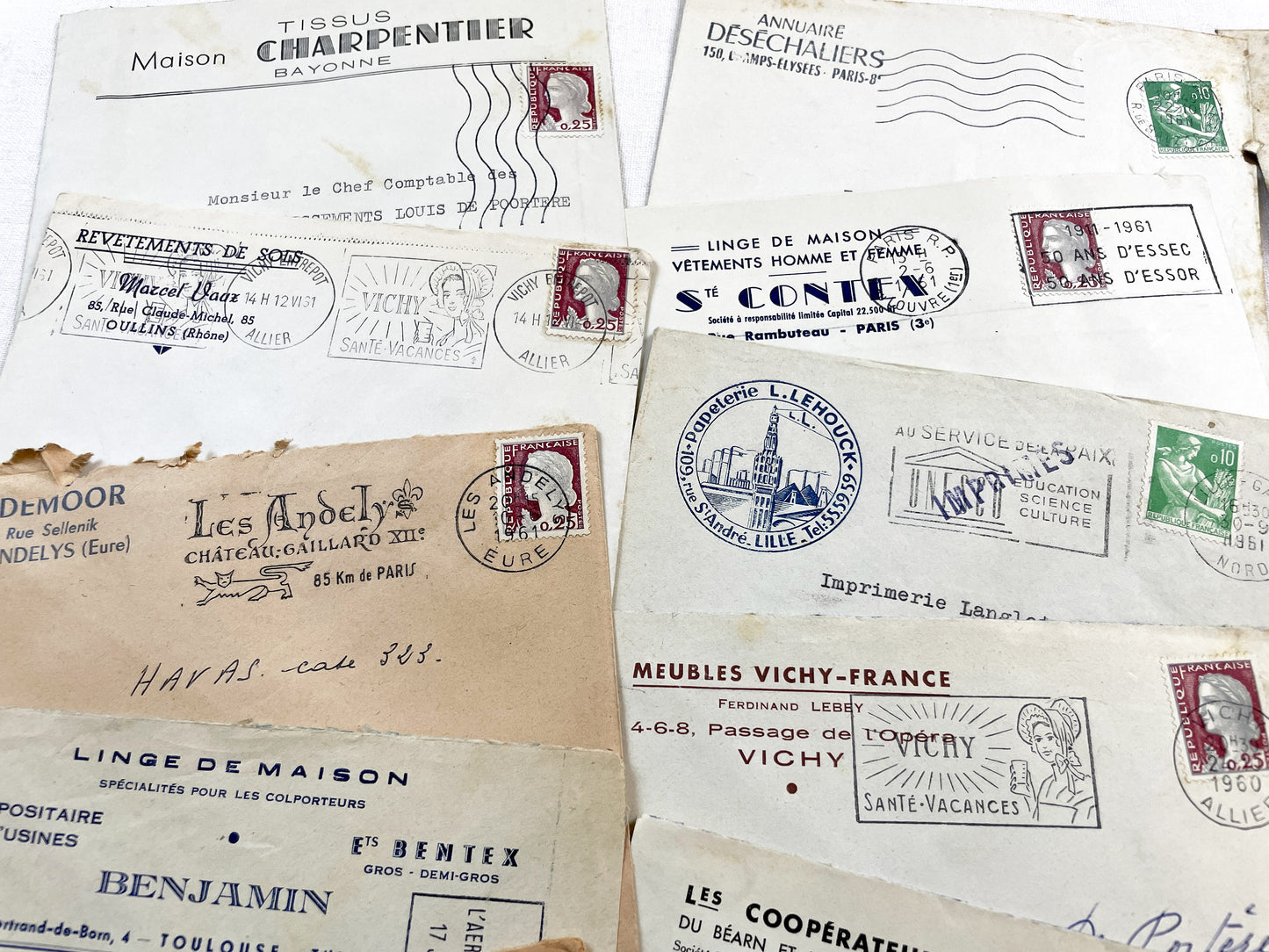 1950s - Lot of 20 Vintage French Business Envelopes – 1950s/1960s Ephemera for Junk Journals, Collage & Paper Crafts