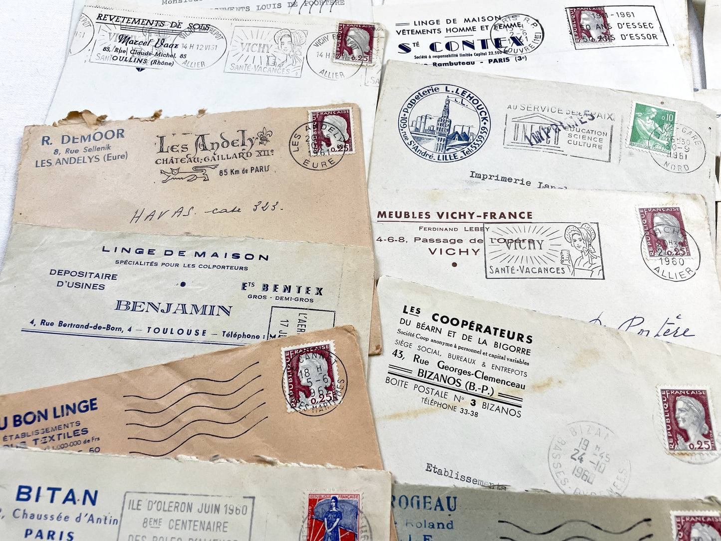 1950s - Lot of 20 Vintage French Business Envelopes – 1950s/1960s Ephemera for Junk Journals, Collage & Paper Crafts