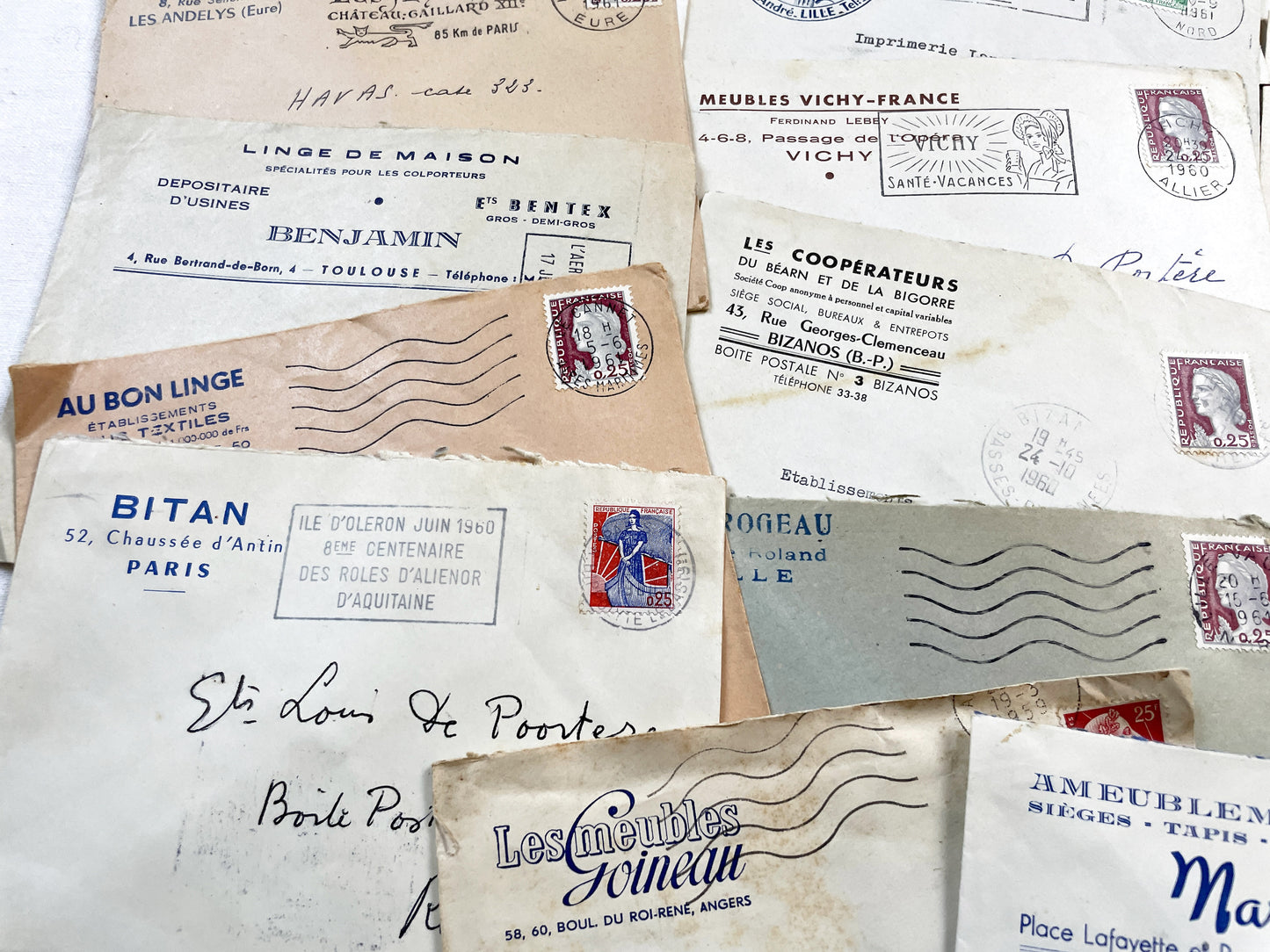 1950s - Lot of 20 Vintage French Business Envelopes – 1950s/1960s Ephemera for Junk Journals, Collage & Paper Crafts