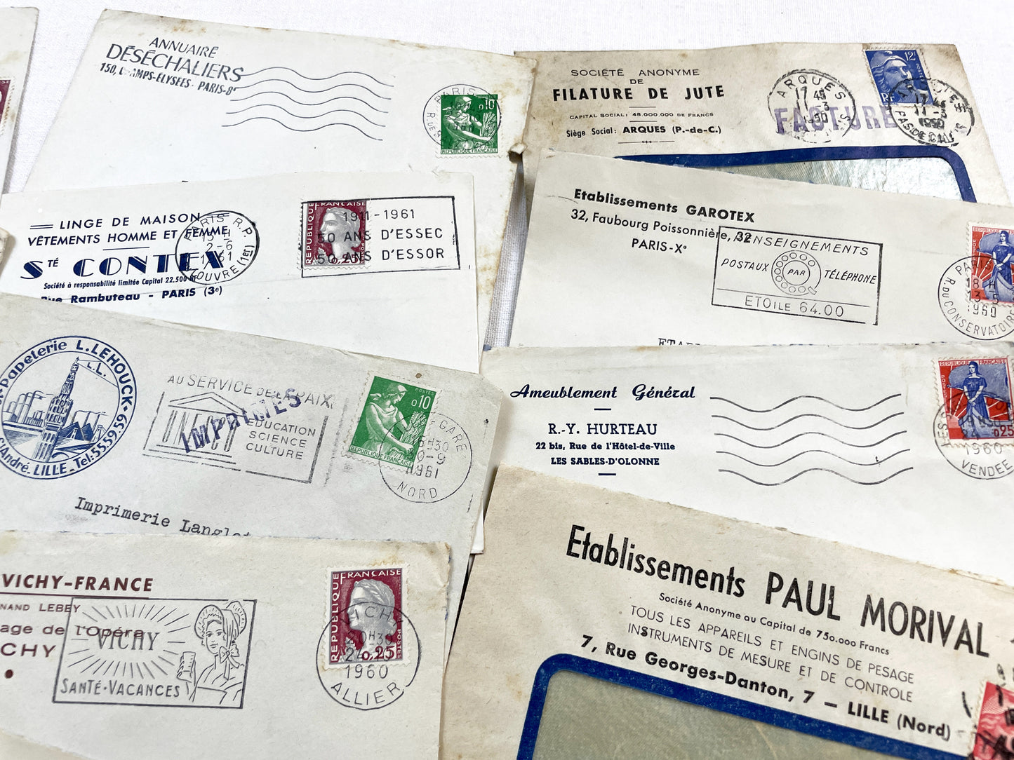 1950s - Lot of 20 Vintage French Business Envelopes – 1950s/1960s Ephemera for Junk Journals, Collage & Paper Crafts