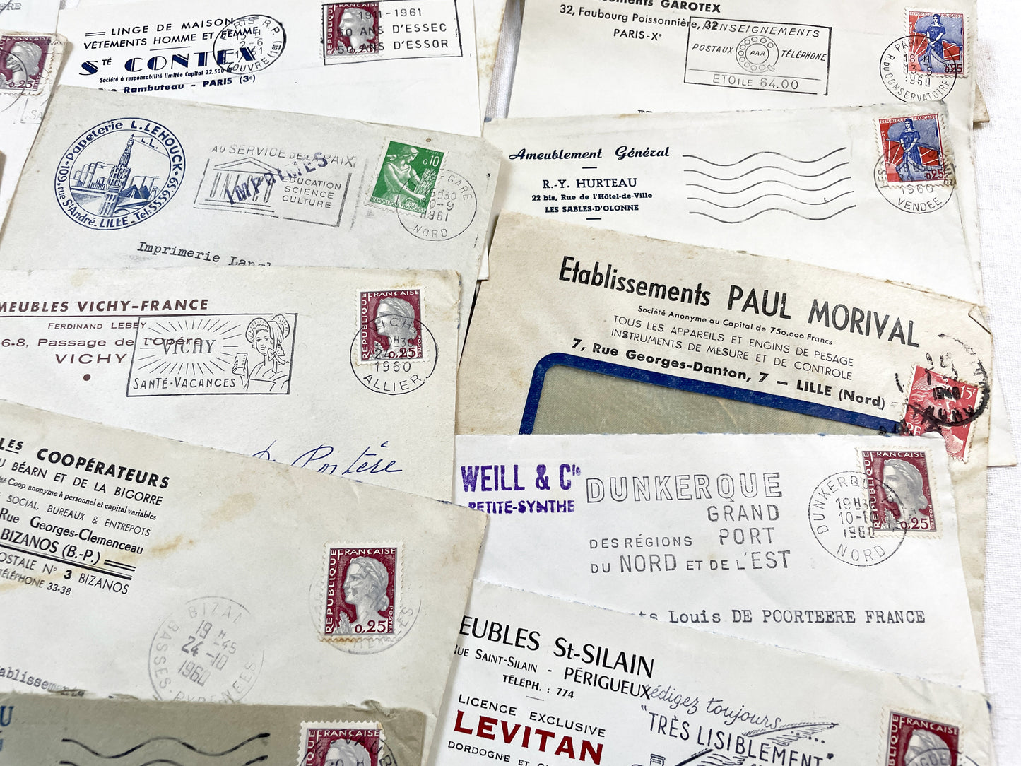 1950s - Lot of 20 Vintage French Business Envelopes – 1950s/1960s Ephemera for Junk Journals, Collage & Paper Crafts