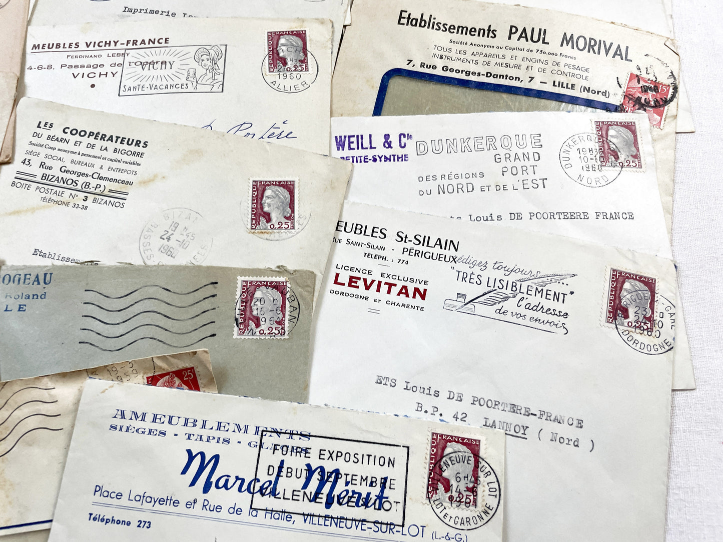 1950s - Lot of 20 Vintage French Business Envelopes – 1950s/1960s Ephemera for Junk Journals, Collage & Paper Crafts