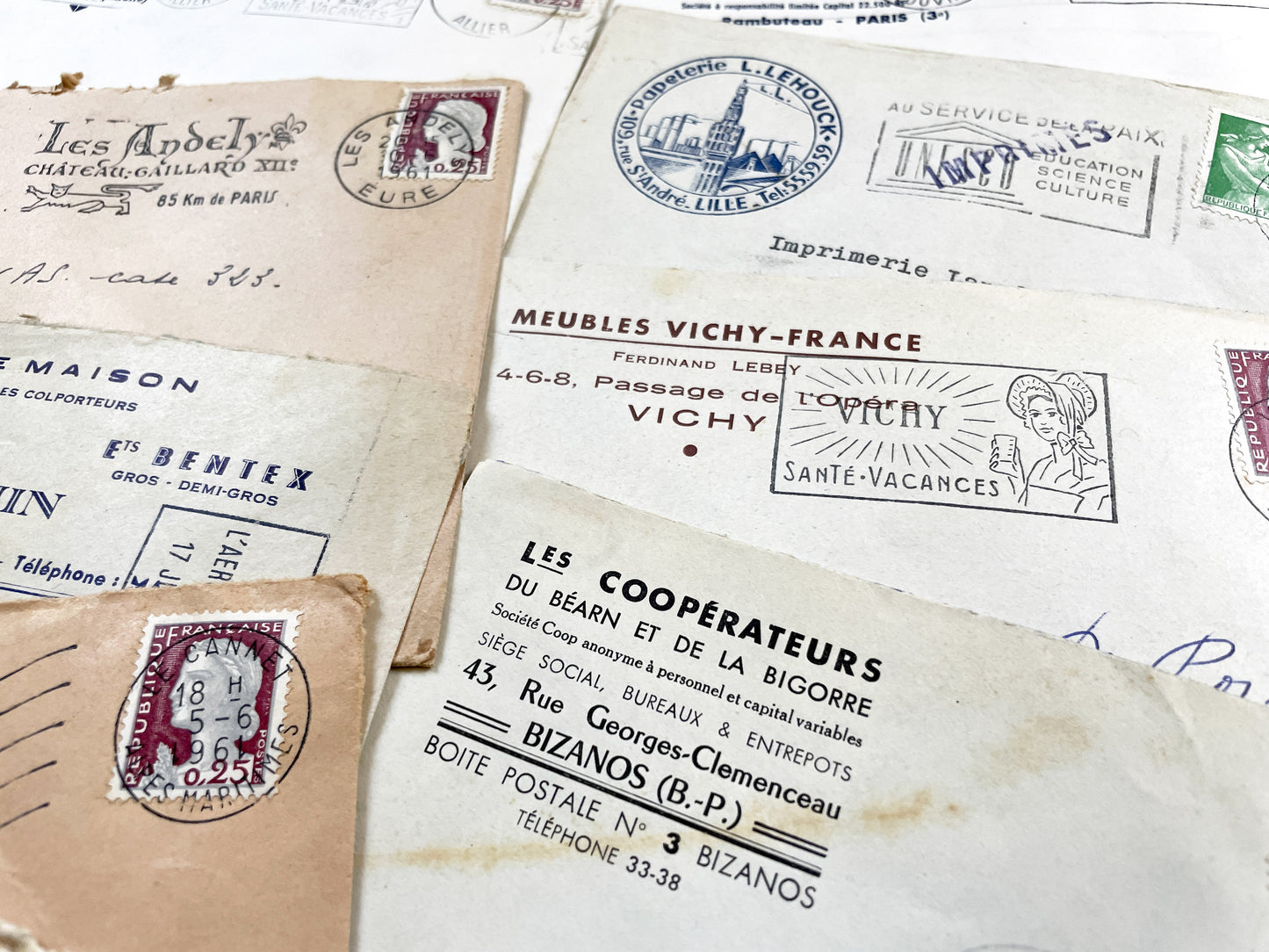 1950s - Lot of 20 Vintage French Business Envelopes – 1950s/1960s Ephemera for Junk Journals, Collage & Paper Crafts