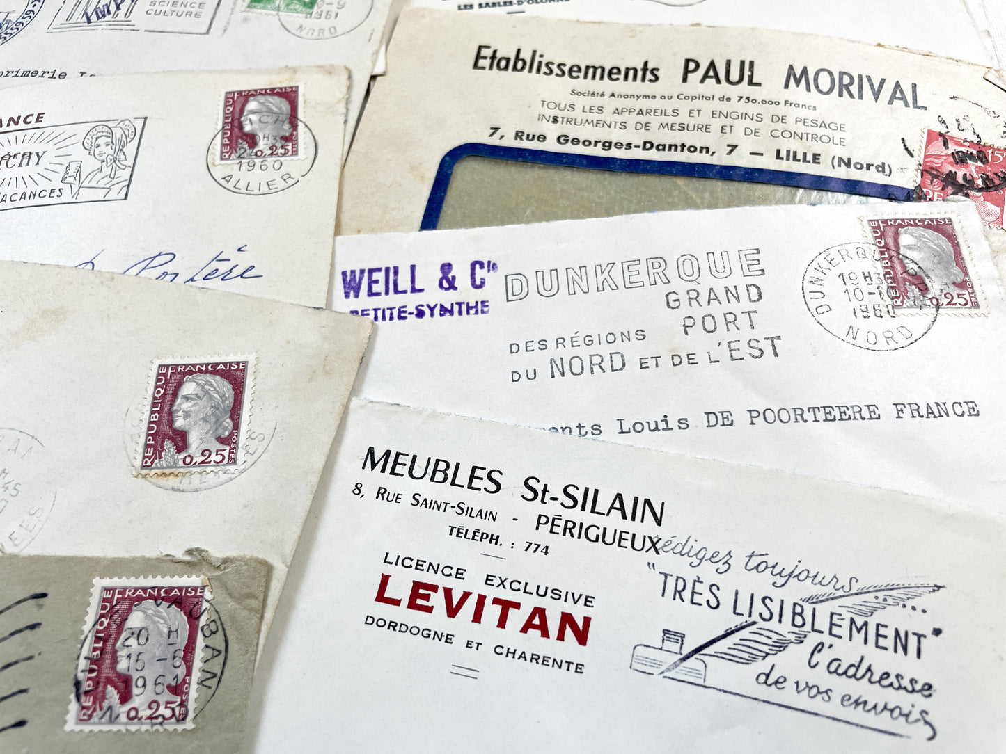 1950s - Lot of 20 Vintage French Business Envelopes – 1950s/1960s Ephemera for Junk Journals, Collage & Paper Crafts