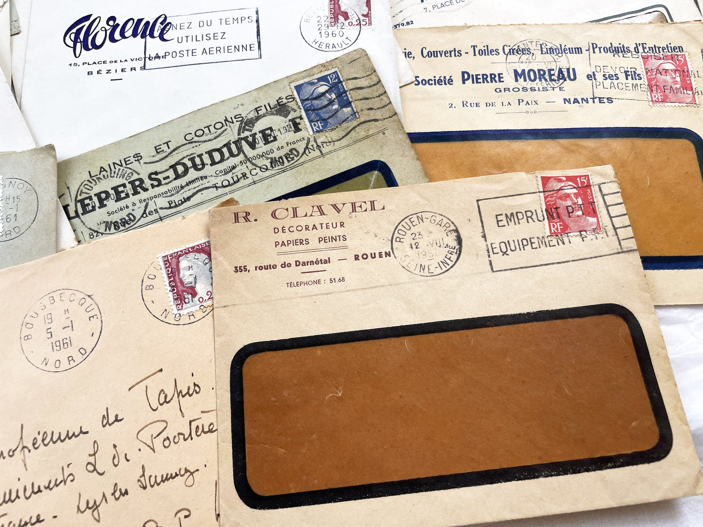 1950s - Lot of 20 Vintage French Business Envelopes – 1950s/1960s Ephemera for Junk Journals, Collage & Paper Crafts
