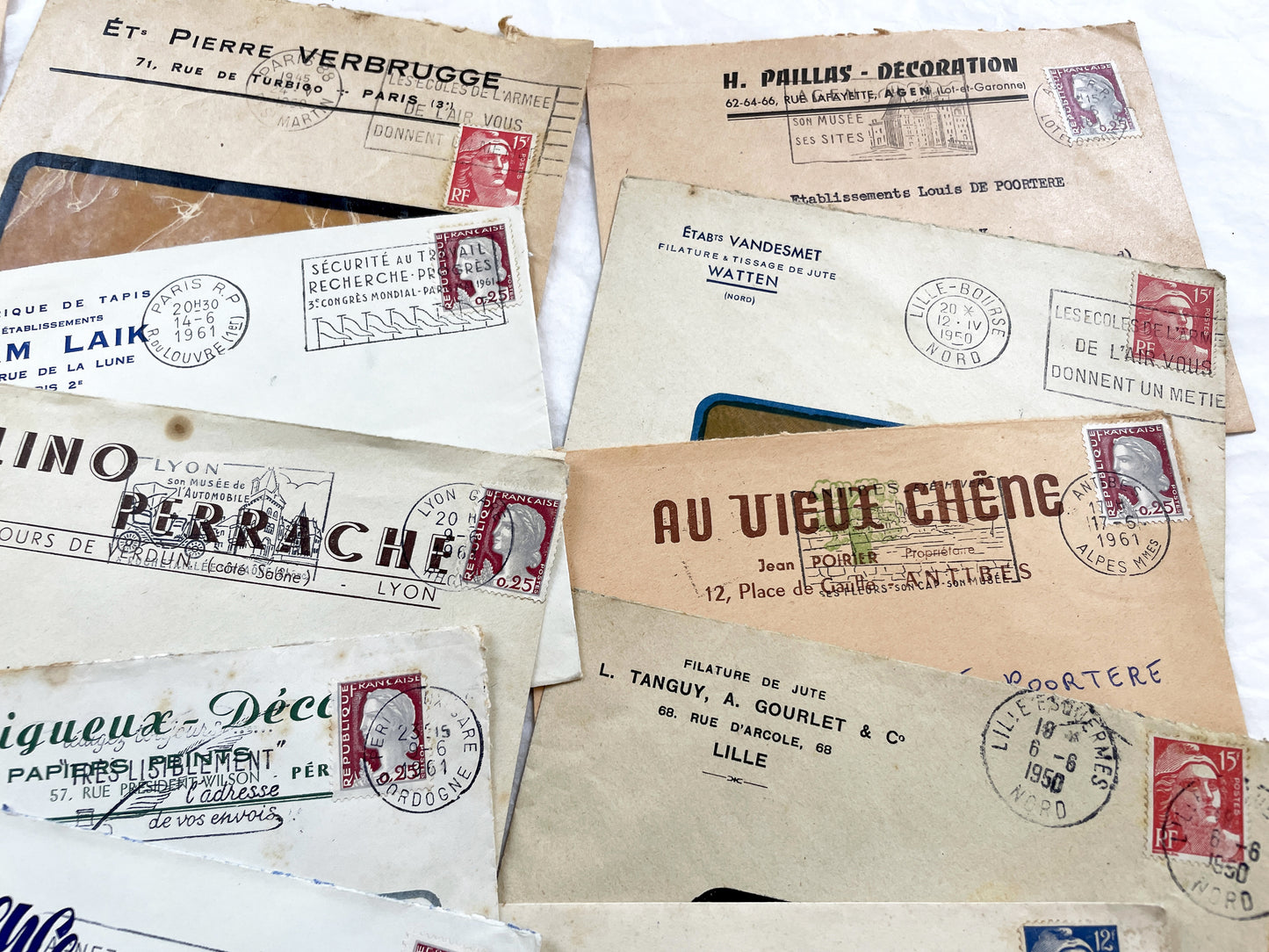 1950s - Lot of 20 Vintage French Business Envelopes – 1950s/1960s Ephemera for Junk Journals, Collage & Paper Crafts