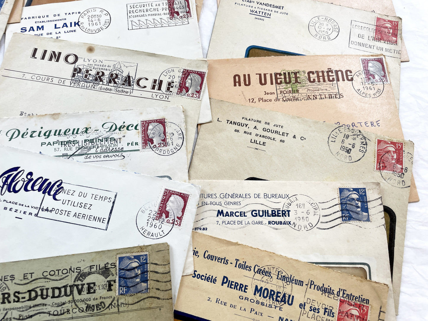 1950s - Lot of 20 Vintage French Business Envelopes – 1950s/1960s Ephemera for Junk Journals, Collage & Paper Crafts