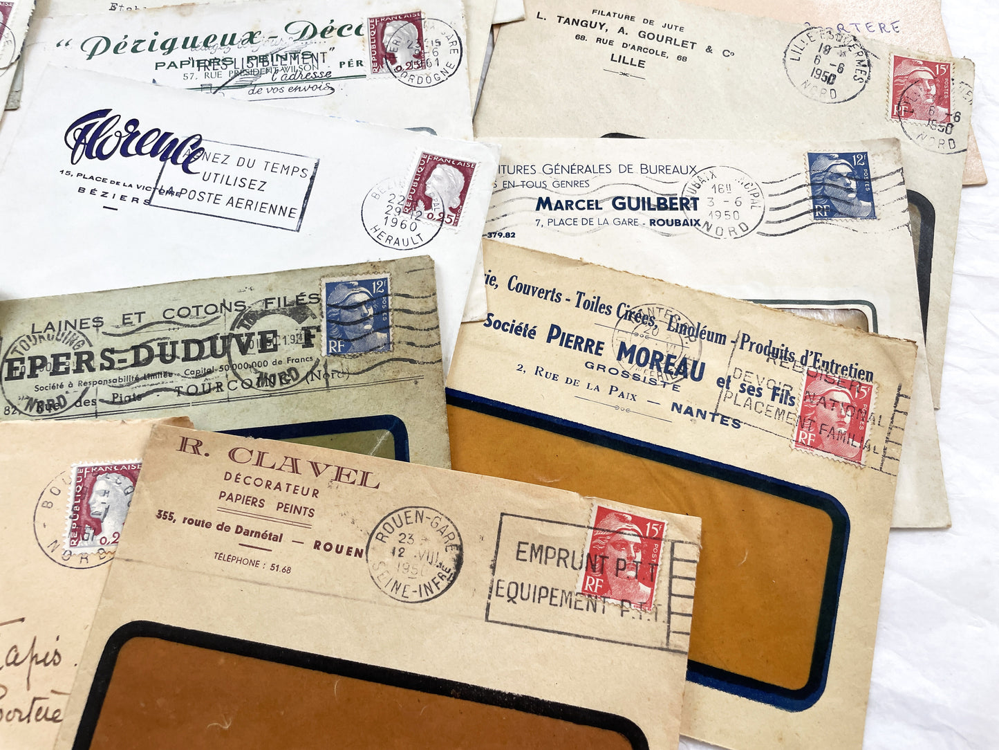 1950s - Lot of 20 Vintage French Business Envelopes – 1950s/1960s Ephemera for Junk Journals, Collage & Paper Crafts