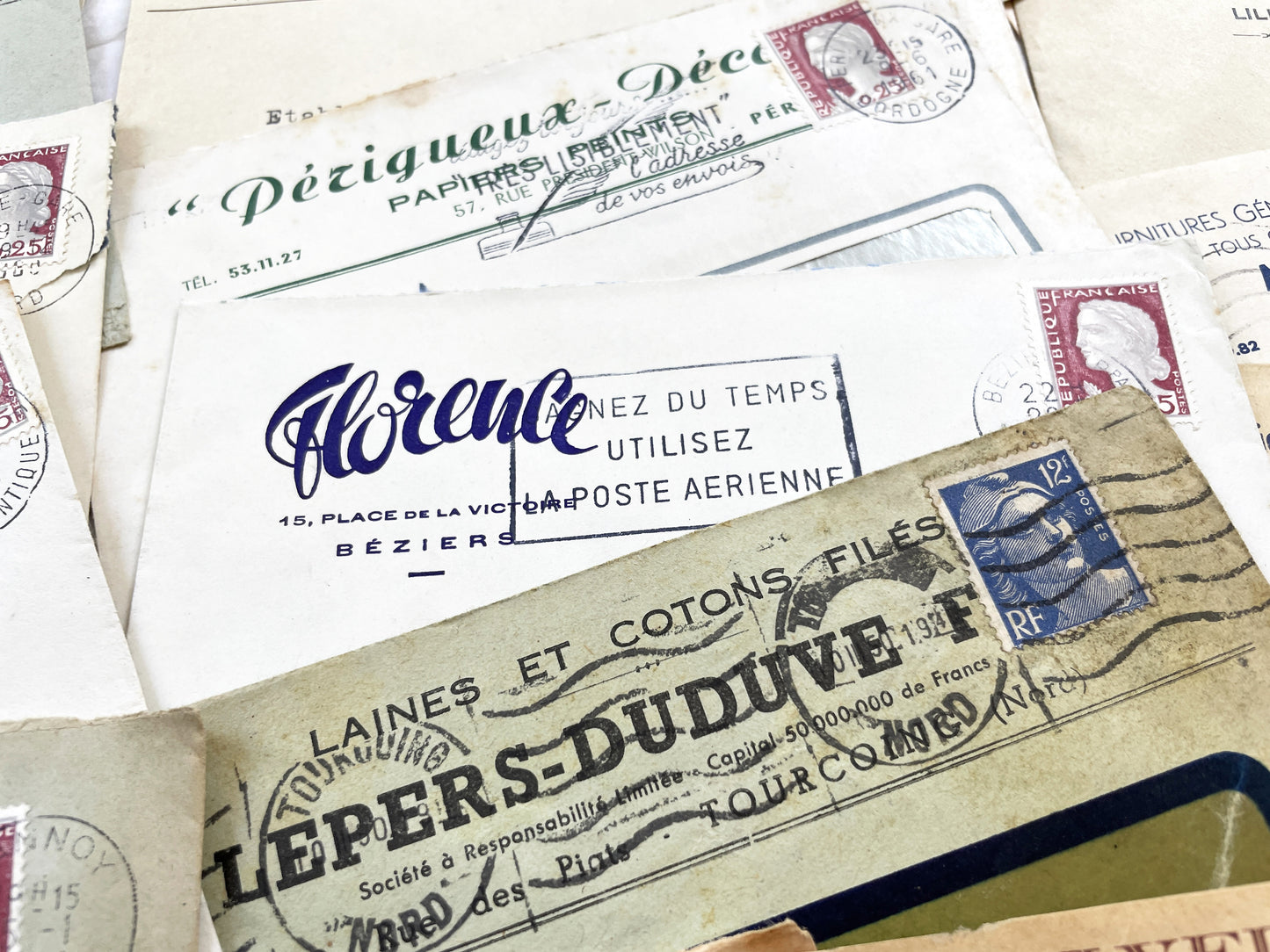 1950s - Lot of 20 Vintage French Business Envelopes – 1950s/1960s Ephemera for Junk Journals, Collage & Paper Crafts