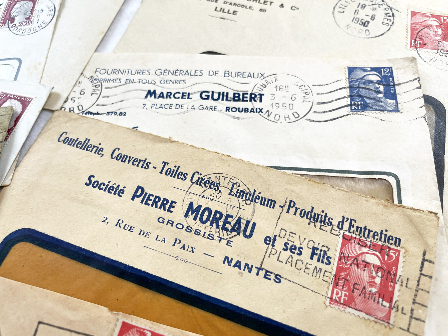 1950s - Lot of 20 Vintage French Business Envelopes – 1950s/1960s Ephemera for Junk Journals, Collage & Paper Crafts