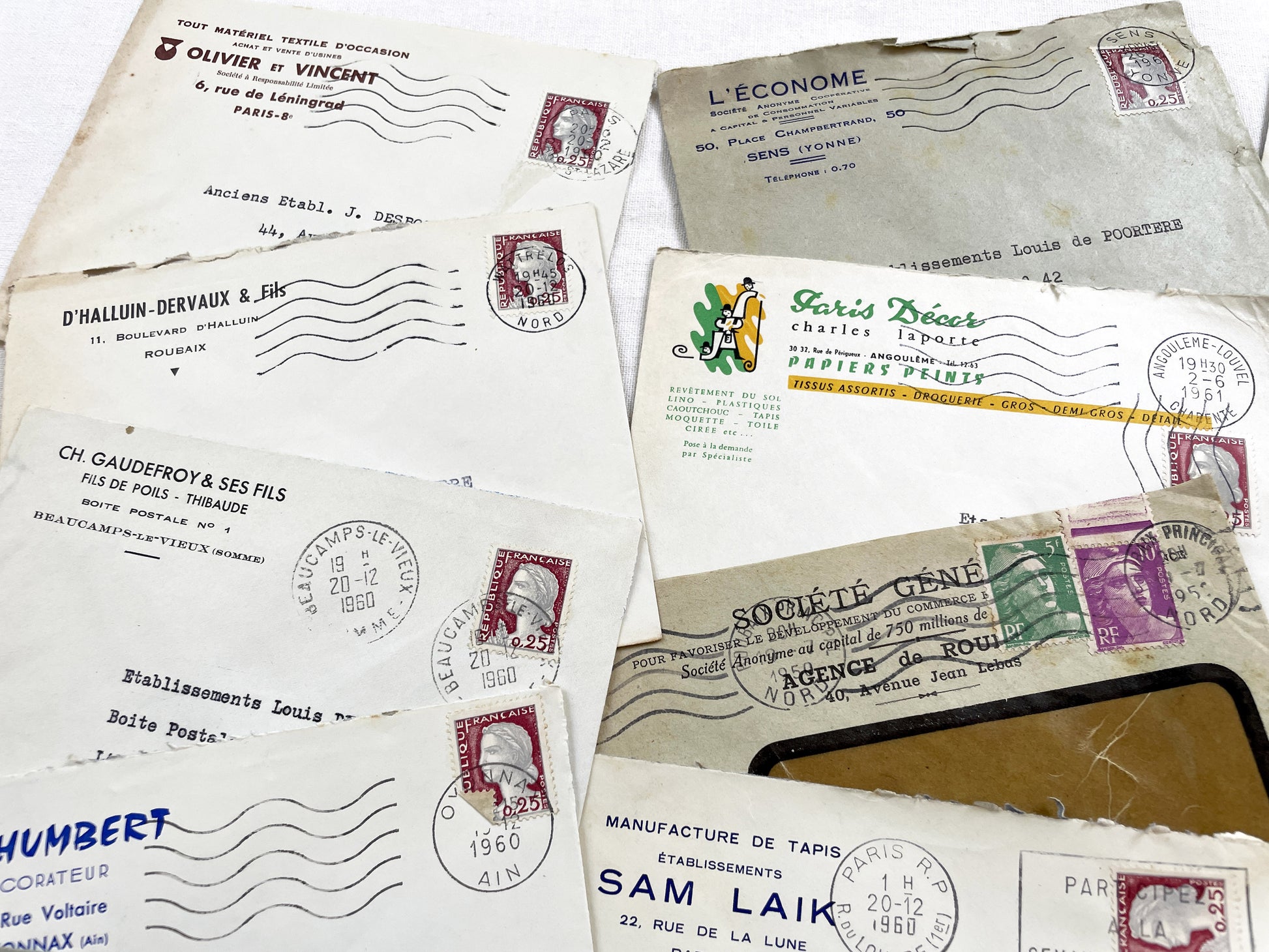 1950s - Lot of 20 Vintage French Business Envelopes – 1950s/1960s Ephemera for Junk Journals, Collage & Paper Crafts
