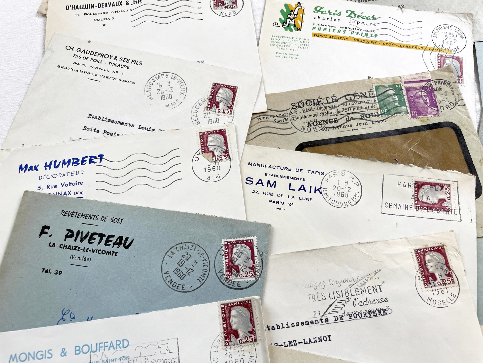1950s - Lot of 20 Vintage French Business Envelopes – 1950s/1960s Ephemera for Junk Journals, Collage & Paper Crafts