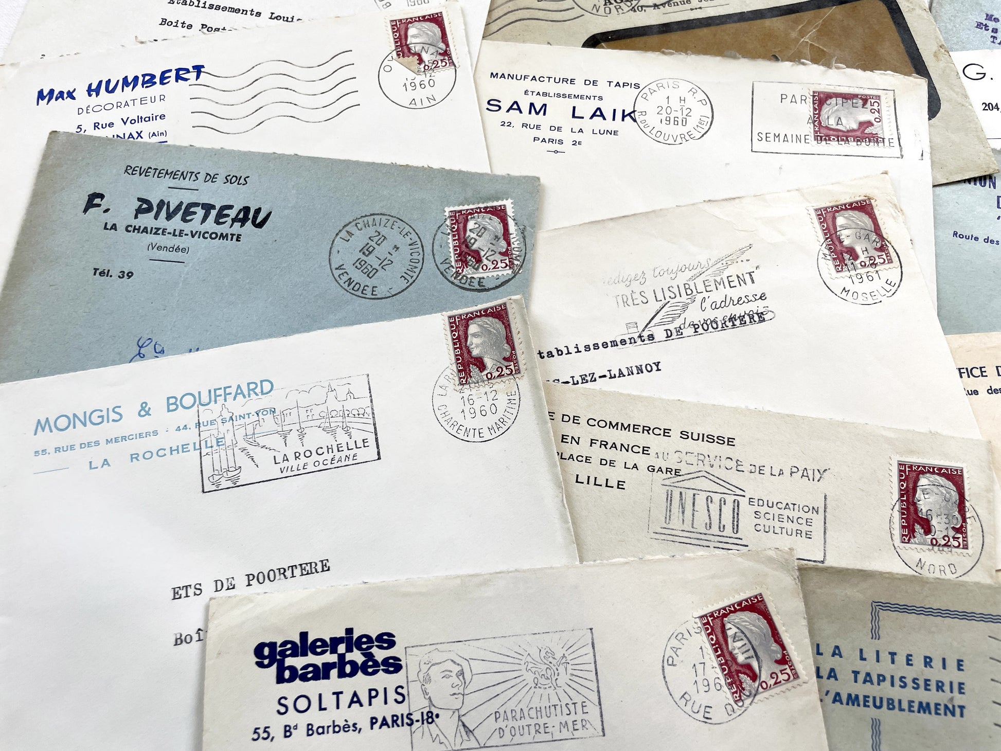 1950s - Lot of 20 Vintage French Business Envelopes – 1950s/1960s Ephemera for Junk Journals, Collage & Paper Crafts