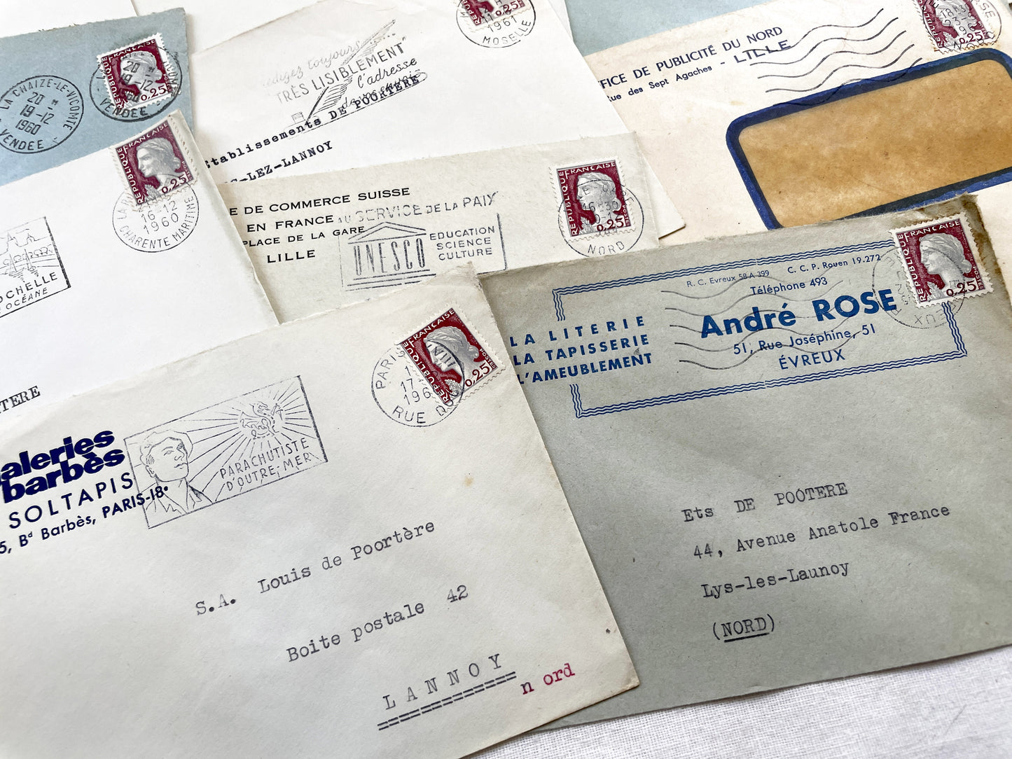 1950s - Lot of 20 Vintage French Business Envelopes – 1950s/1960s Ephemera for Junk Journals, Collage & Paper Crafts