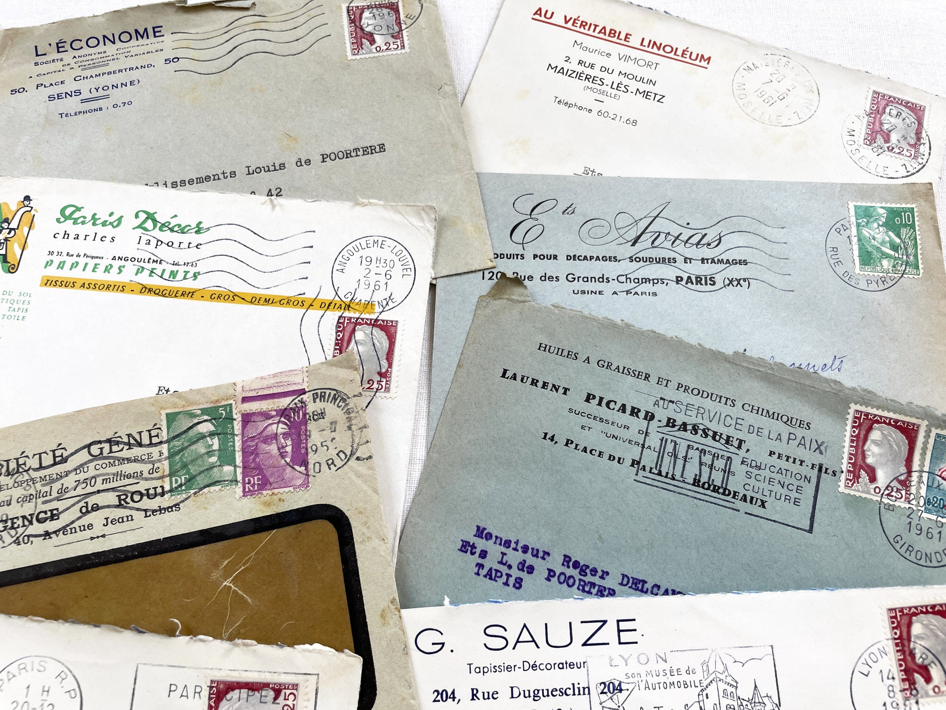 1950s - Lot of 20 Vintage French Business Envelopes – 1950s/1960s Ephemera for Junk Journals, Collage & Paper Crafts