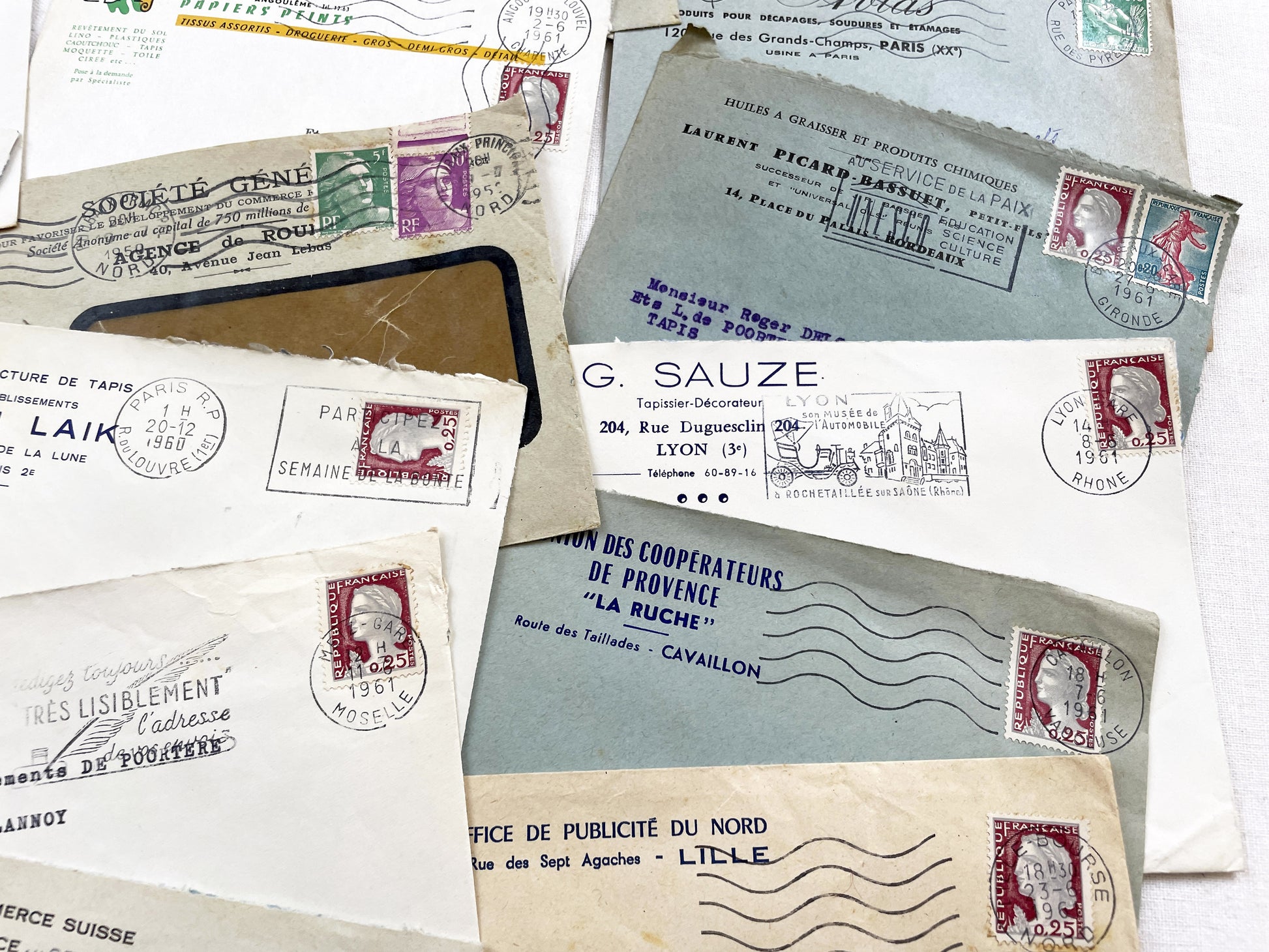 1950s - Lot of 20 Vintage French Business Envelopes – 1950s/1960s Ephemera for Junk Journals, Collage & Paper Crafts