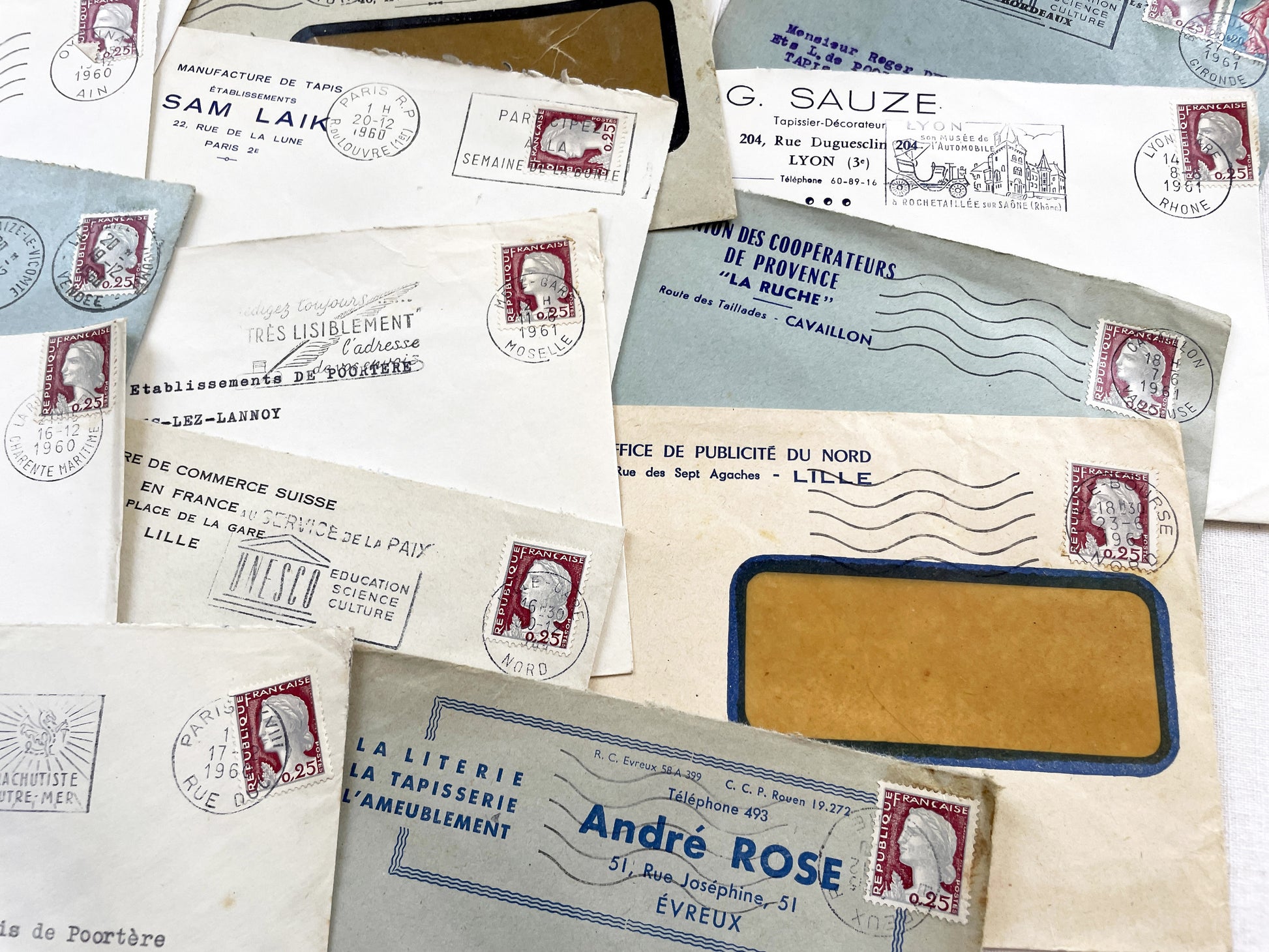 1950s - Lot of 20 Vintage French Business Envelopes – 1950s/1960s Ephemera for Junk Journals, Collage & Paper Crafts