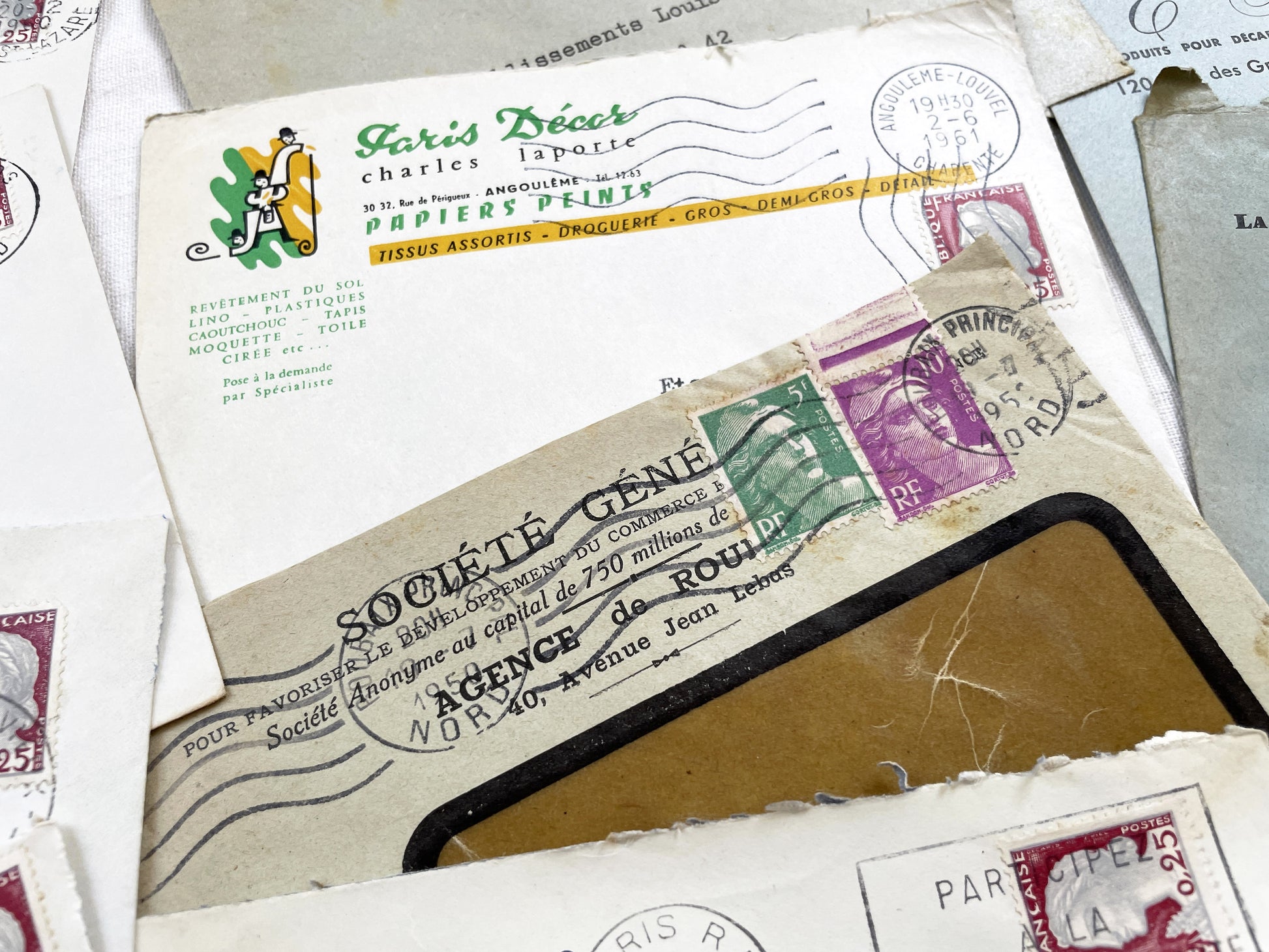1950s - Lot of 20 Vintage French Business Envelopes – 1950s/1960s Ephemera for Junk Journals, Collage & Paper Crafts
