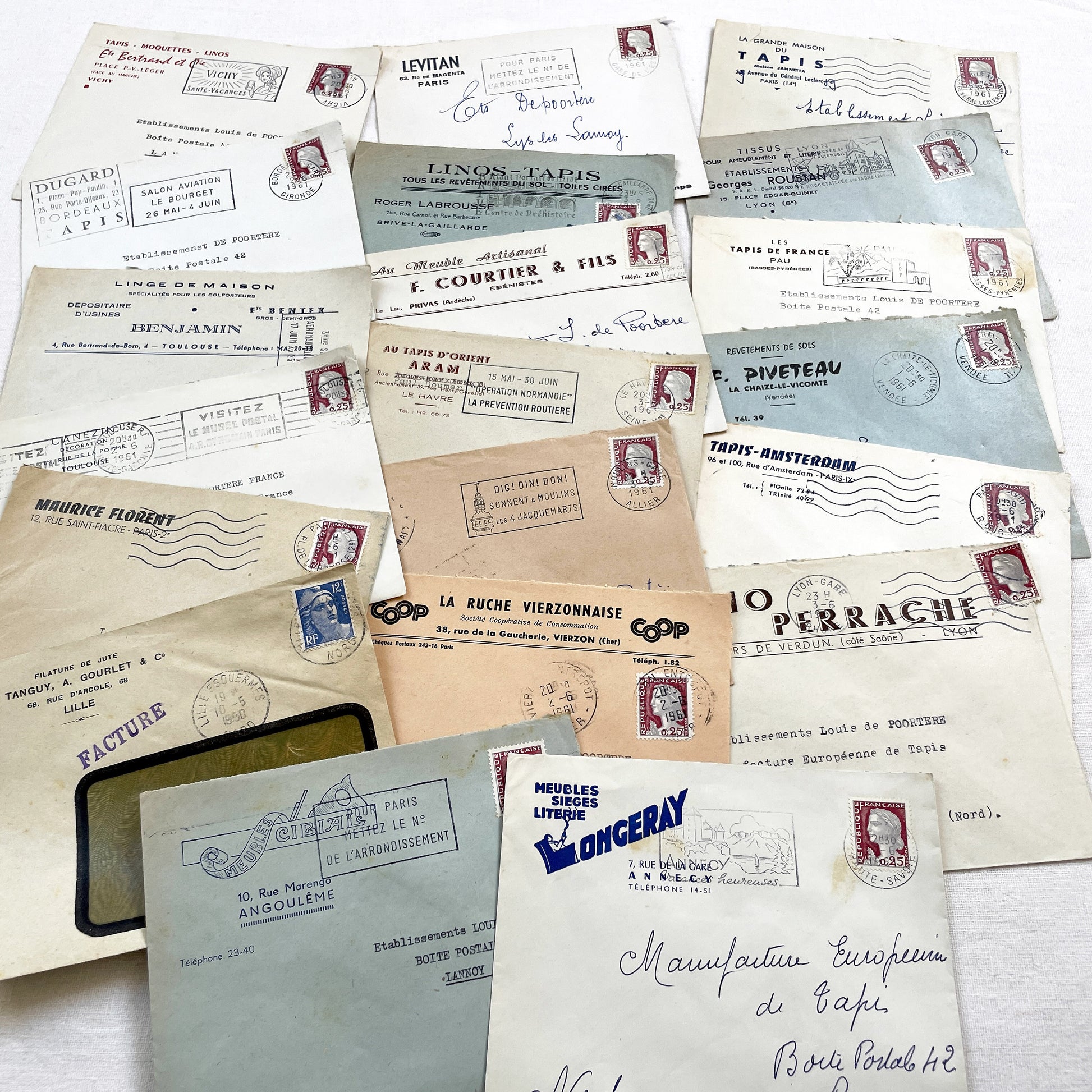 1950s - Lot of 20 Vintage French Business Envelopes – 1950s/1960s Ephemera for Junk Journals, Collage & Paper Crafts