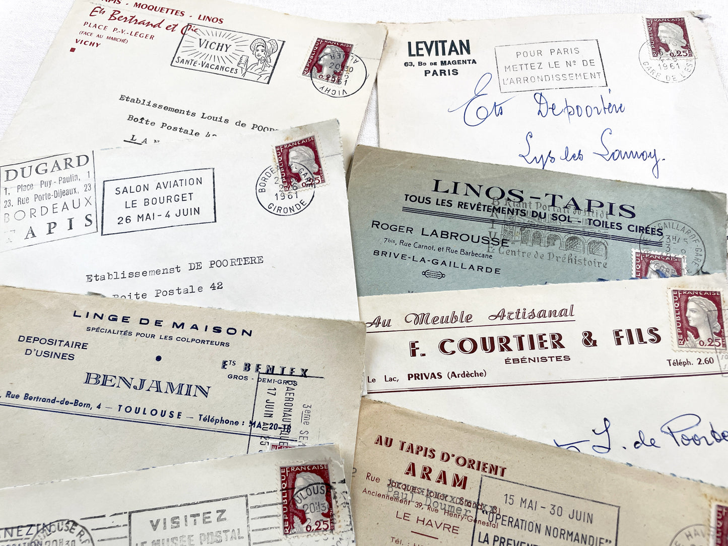1950s - Lot of 20 Vintage French Business Envelopes – 1950s/1960s Ephemera for Junk Journals, Collage & Paper Crafts