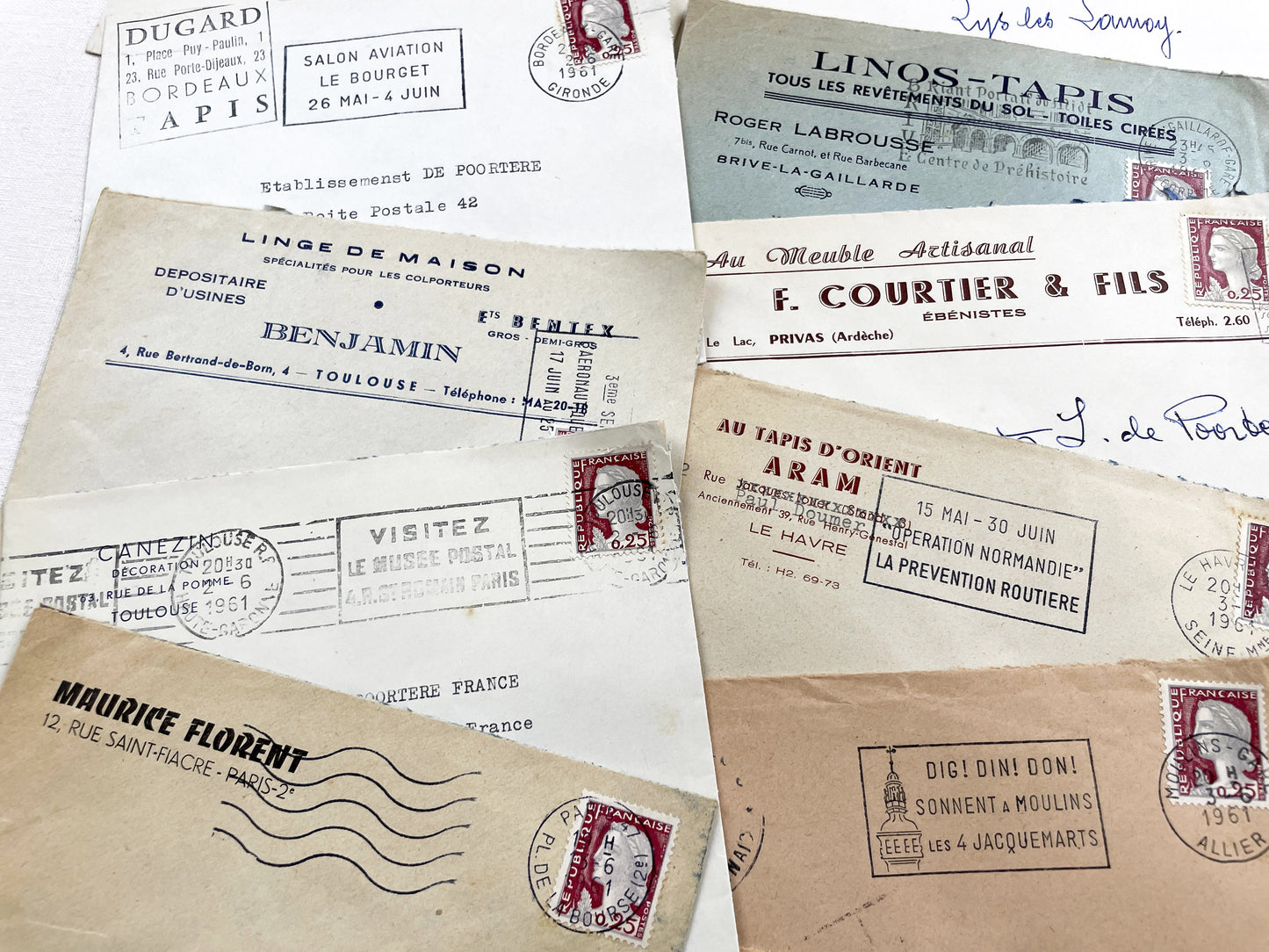 1950s - Lot of 20 Vintage French Business Envelopes – 1950s/1960s Ephemera for Junk Journals, Collage & Paper Crafts