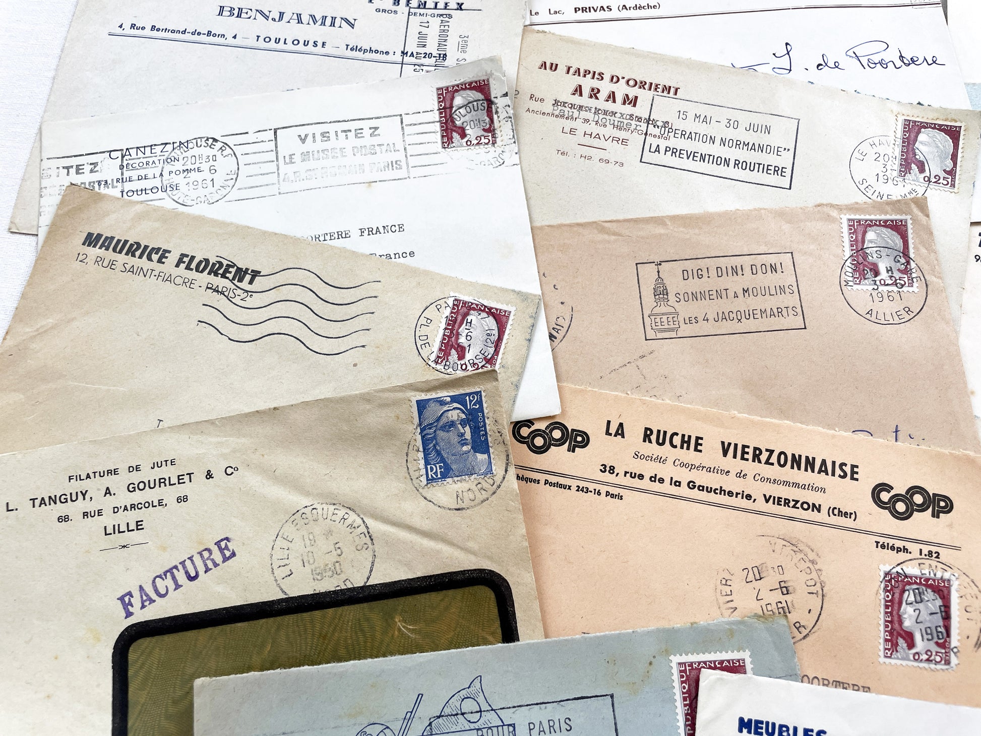 1950s - Lot of 20 Vintage French Business Envelopes – 1950s/1960s Ephemera for Junk Journals, Collage & Paper Crafts