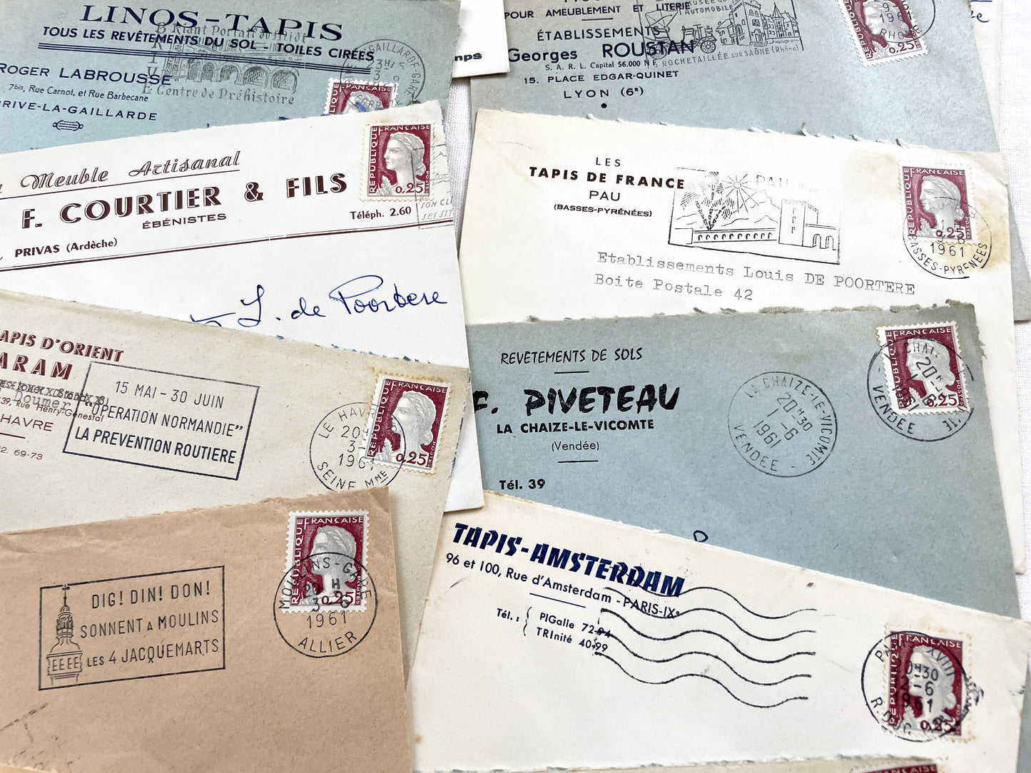 1950s - Lot of 20 Vintage French Business Envelopes – 1950s/1960s Ephemera for Junk Journals, Collage & Paper Crafts