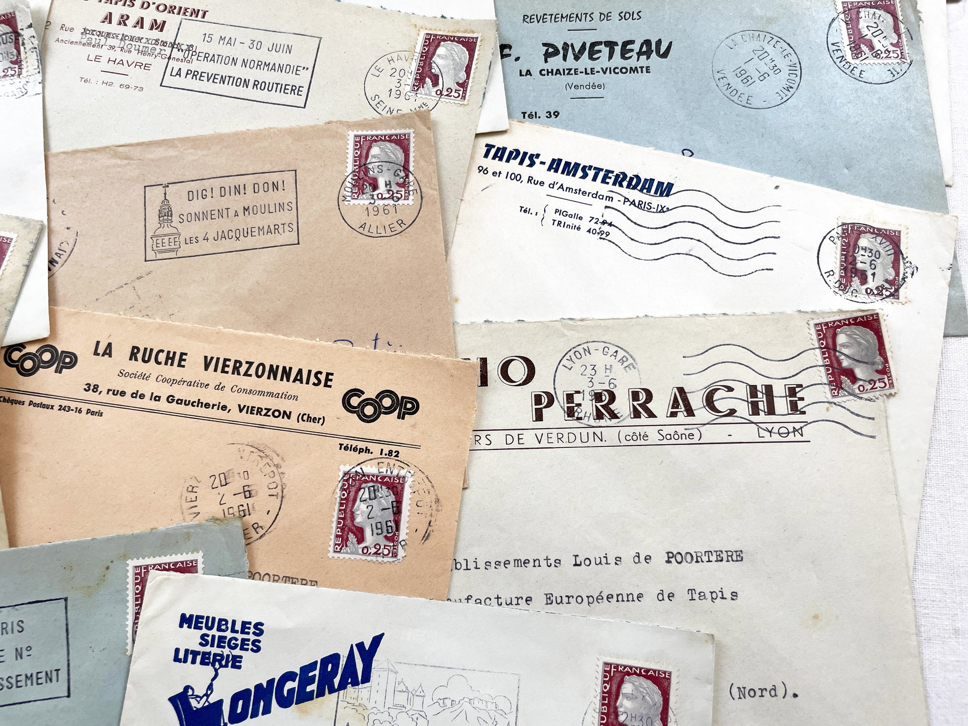 1950s - Lot of 20 Vintage French Business Envelopes – 1950s/1960s Ephemera for Junk Journals, Collage & Paper Crafts