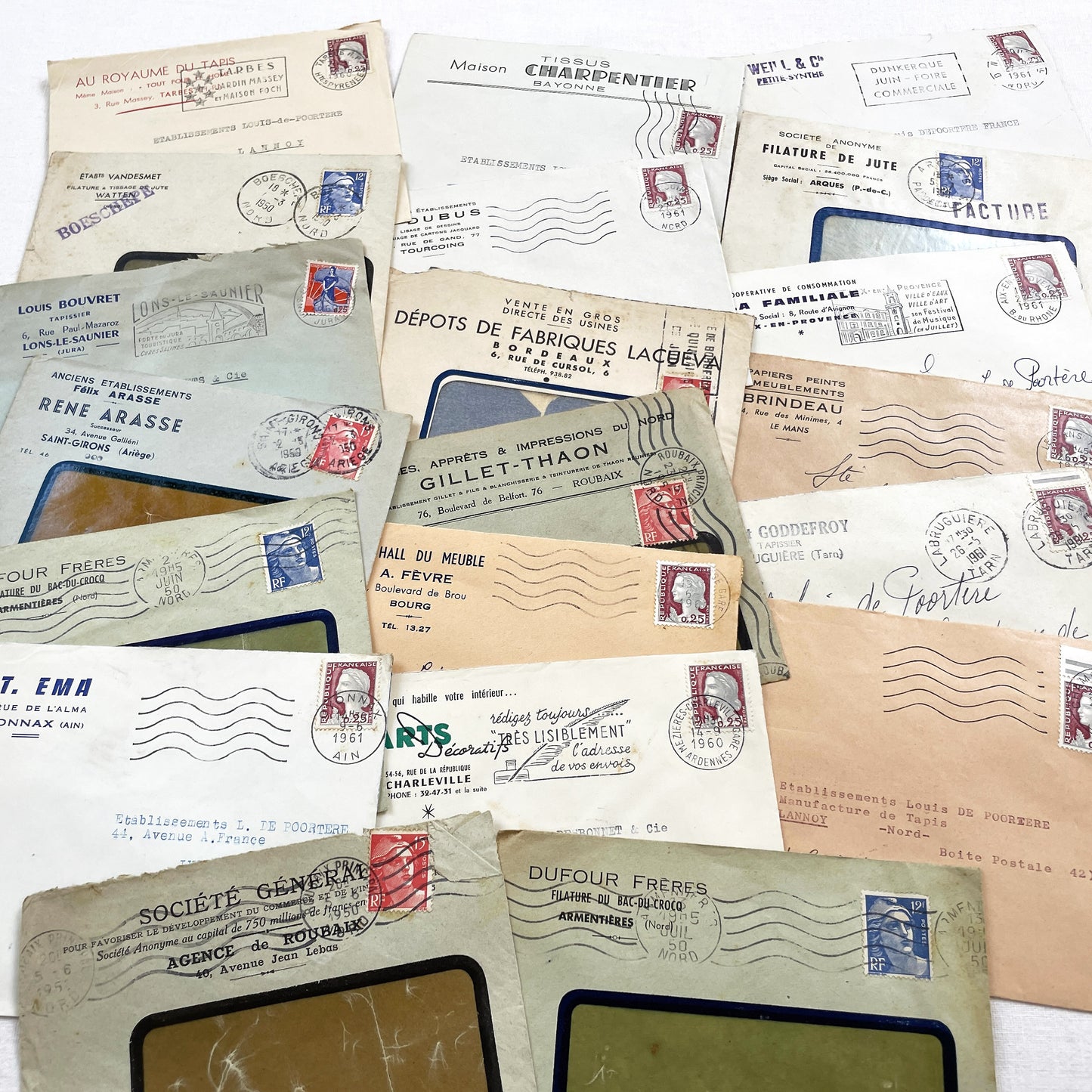 1950s - Lot of 20 Vintage French Business Envelopes – 1950s/1960s Ephemera for Junk Journals, Collage & Paper Crafts