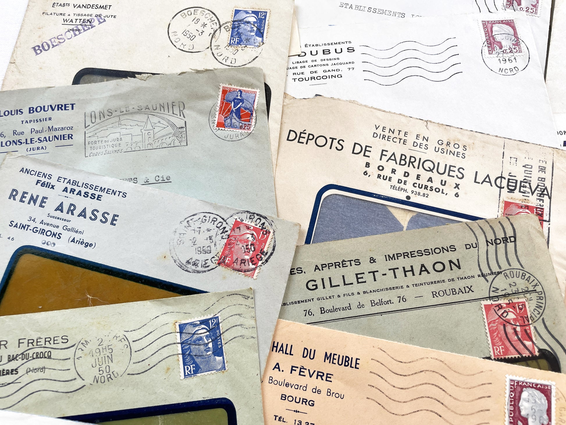 1950s - Lot of 20 Vintage French Business Envelopes – 1950s/1960s Ephemera for Junk Journals, Collage & Paper Crafts
