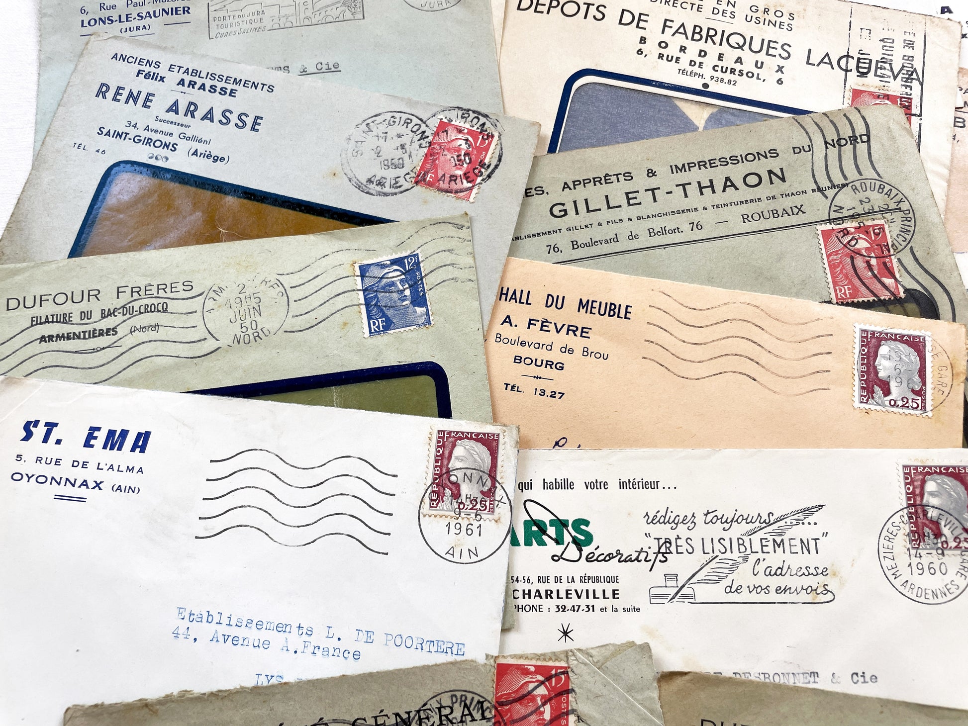 1950s - Lot of 20 Vintage French Business Envelopes – 1950s/1960s Ephemera for Junk Journals, Collage & Paper Crafts