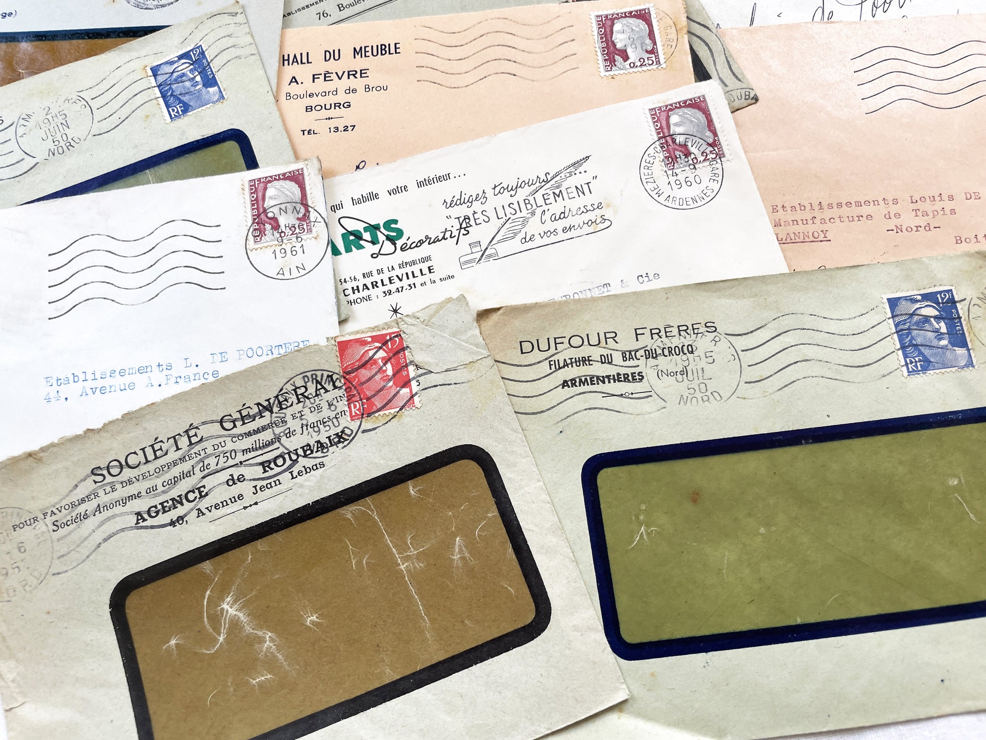 1950s - Lot of 20 Vintage French Business Envelopes – 1950s/1960s Ephemera for Junk Journals, Collage & Paper Crafts