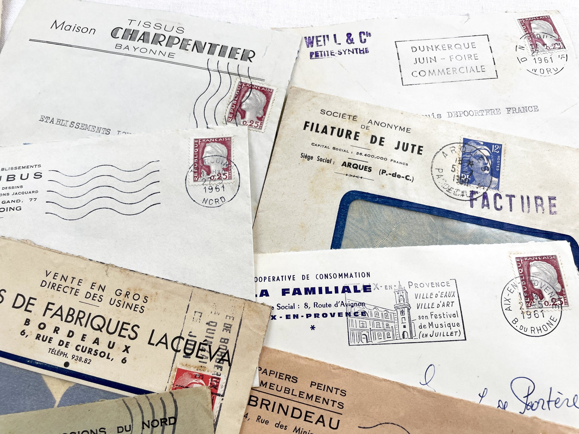 1950s - Lot of 20 Vintage French Business Envelopes – 1950s/1960s Ephemera for Junk Journals, Collage & Paper Crafts
