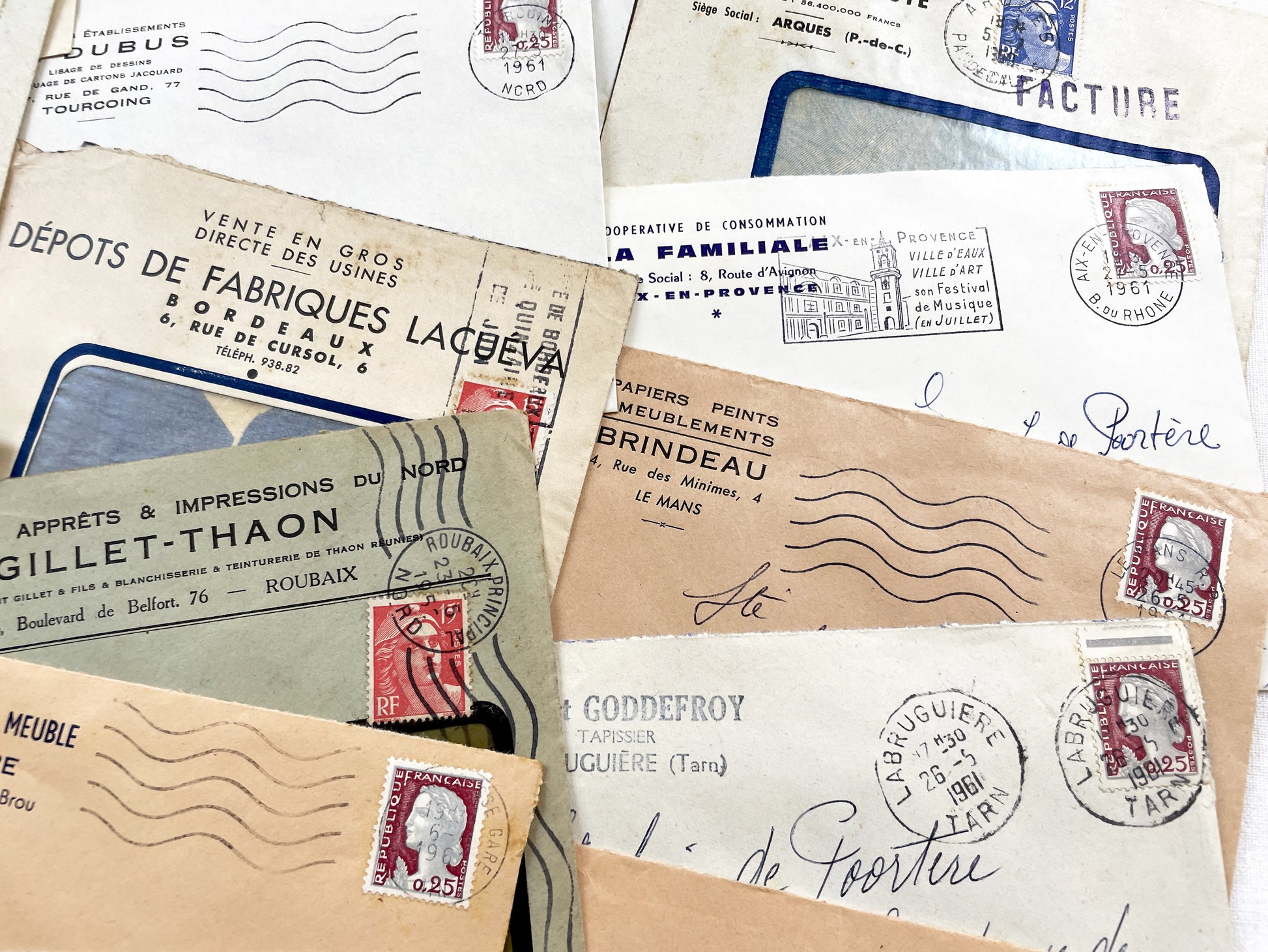 1950s - Lot of 20 Vintage French Business Envelopes – 1950s/1960s Ephemera for Junk Journals, Collage & Paper Crafts