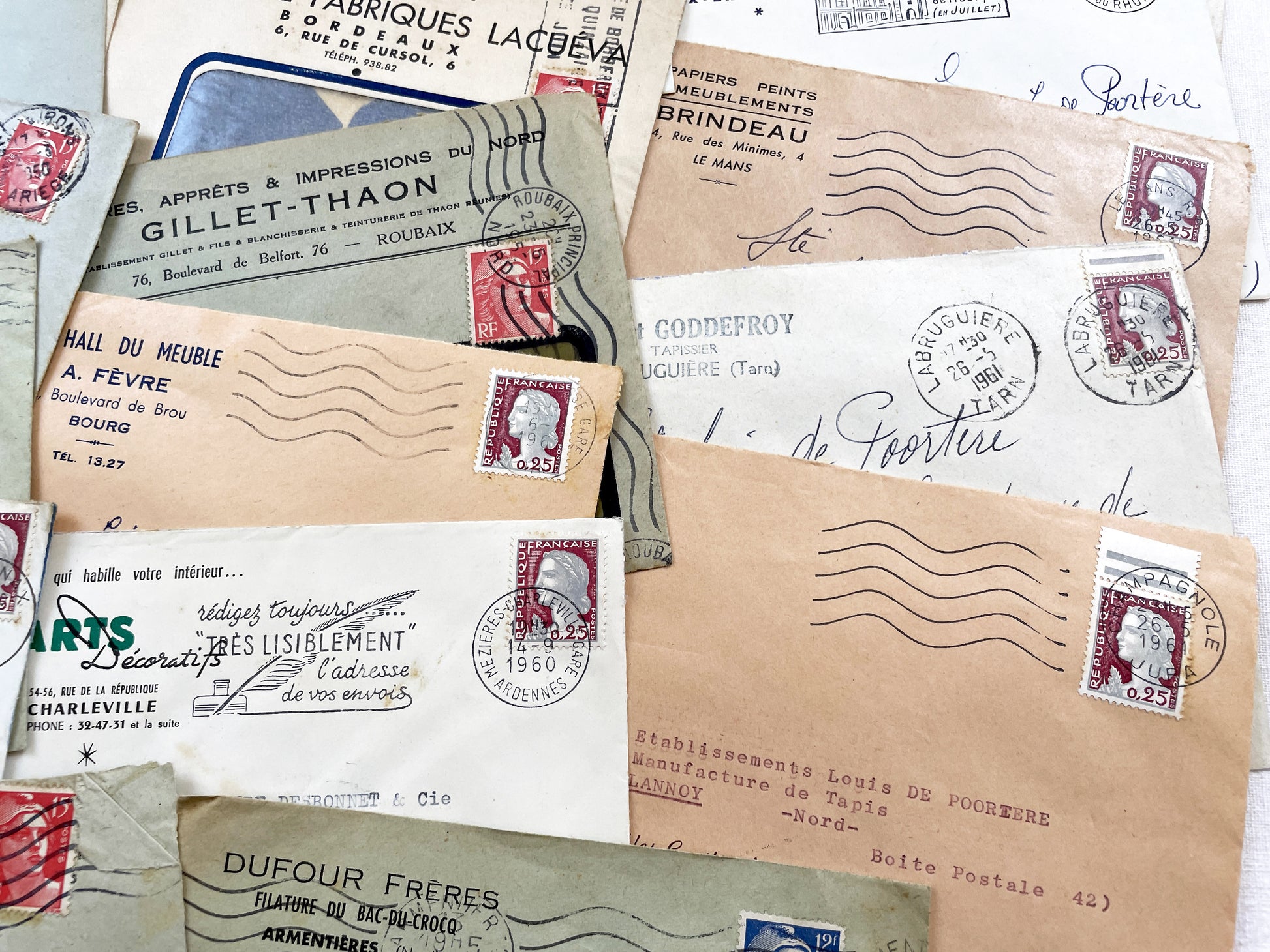 1950s - Lot of 20 Vintage French Business Envelopes – 1950s/1960s Ephemera for Junk Journals, Collage & Paper Crafts